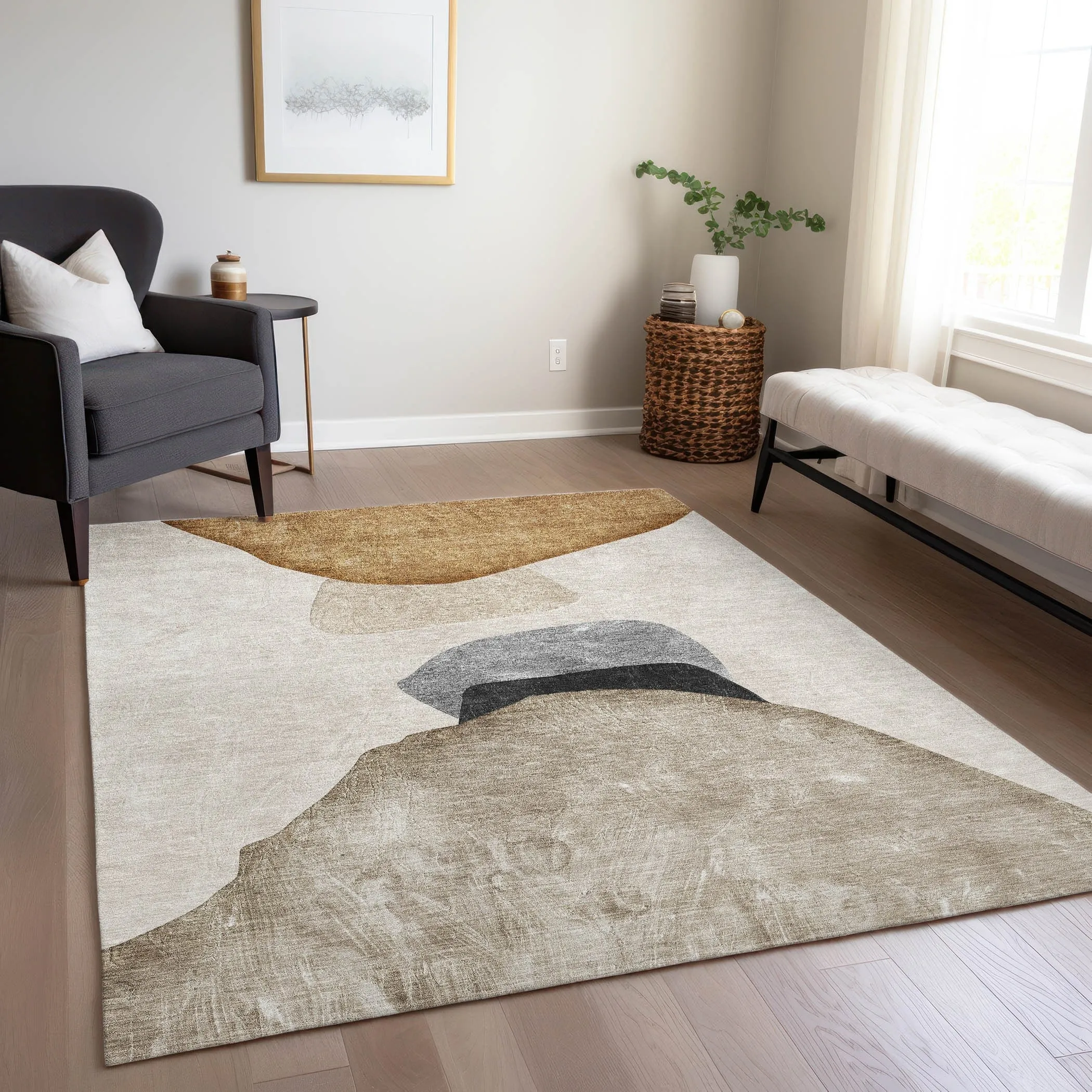 Machine Washable Indoor/ Outdoor Modern Abstract Chantille Rug