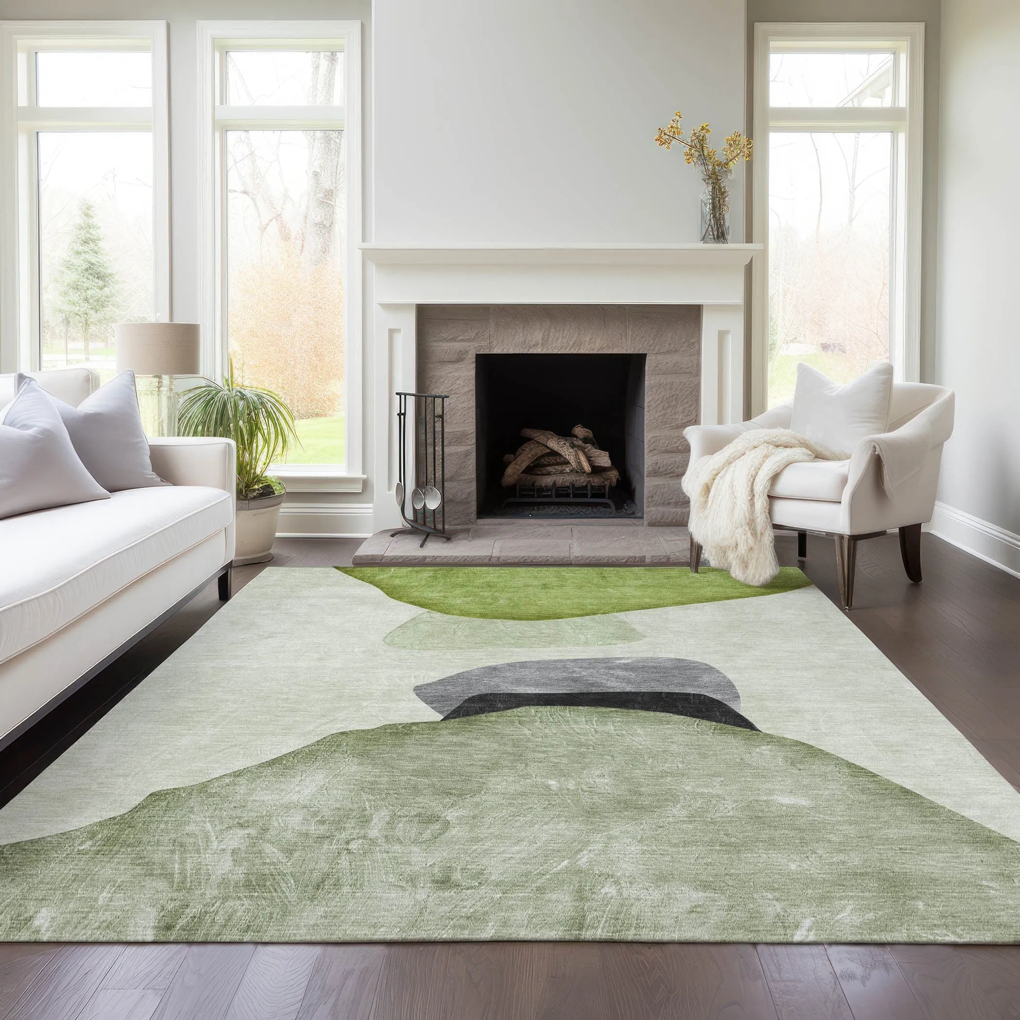 Machine Washable Indoor/ Outdoor Modern Abstract Chantille Rug