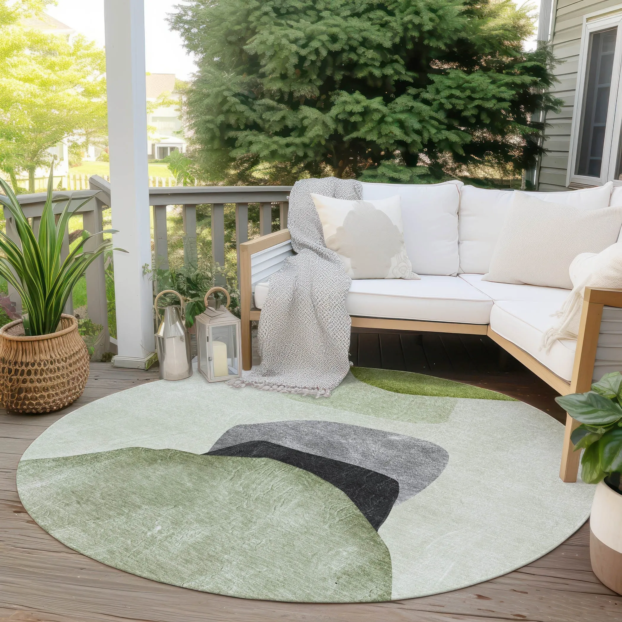 Machine Washable Indoor/ Outdoor Modern Abstract Chantille Rug