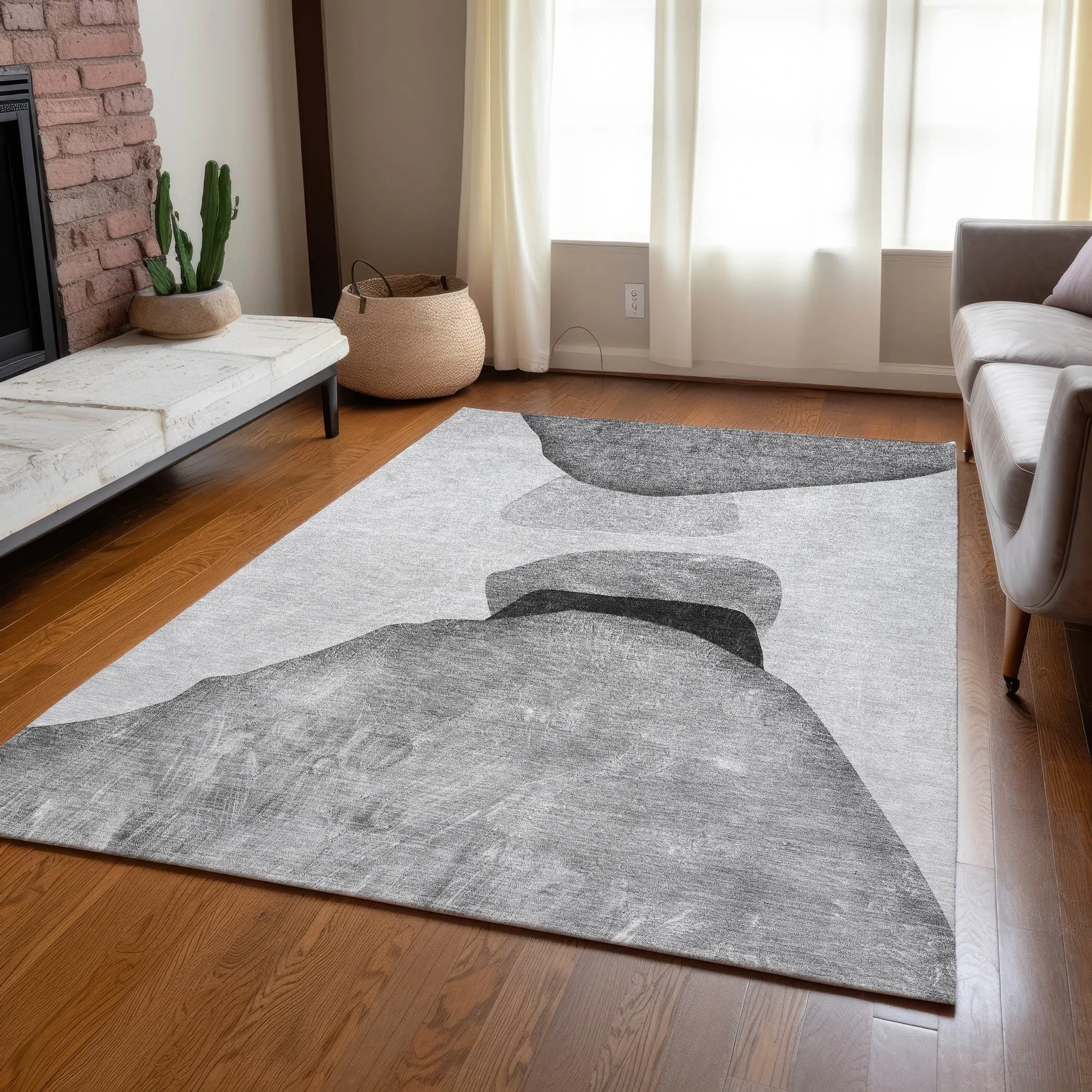 Machine Washable Indoor/ Outdoor Modern Abstract Chantille Rug