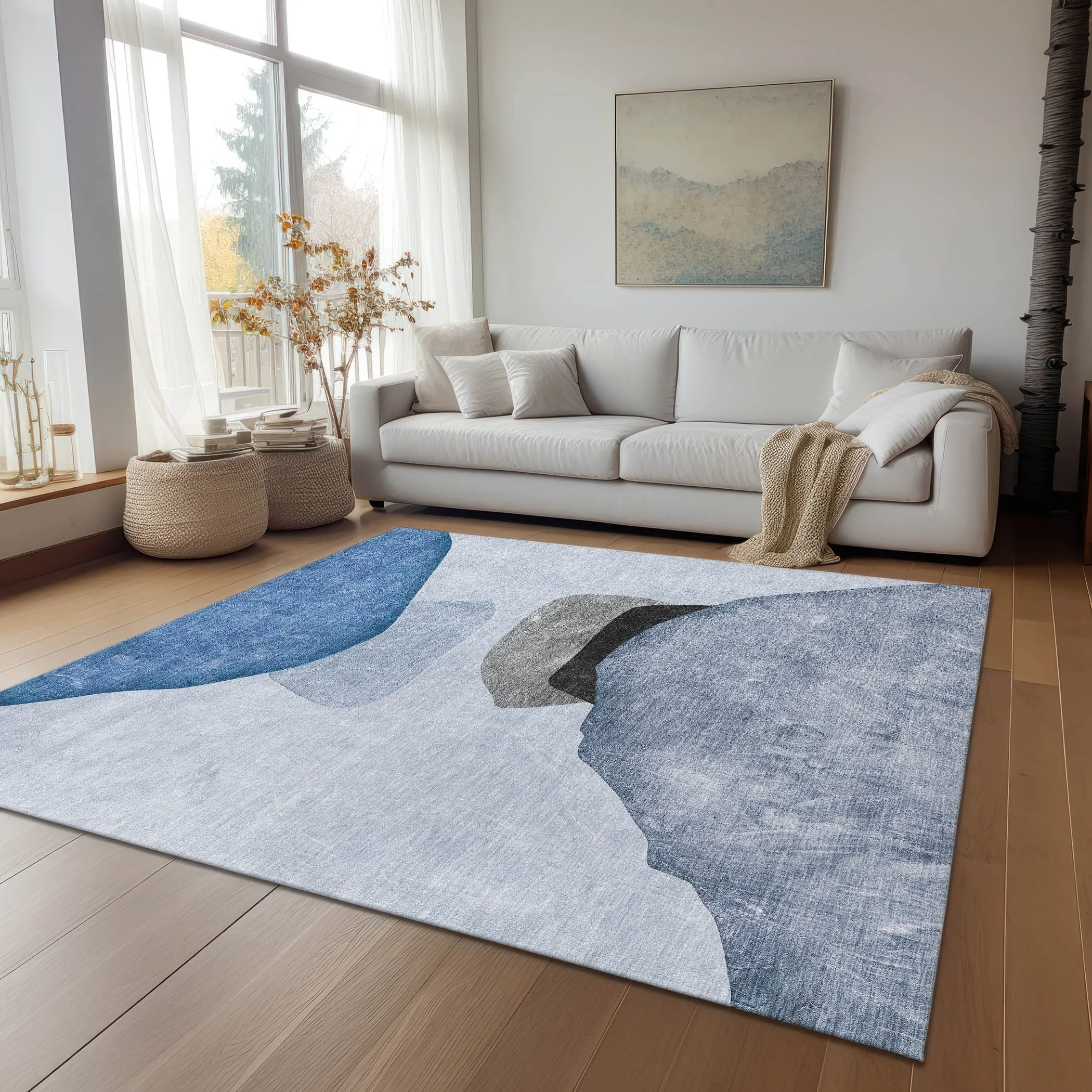 Machine Washable Indoor/ Outdoor Modern Abstract Chantille Rug