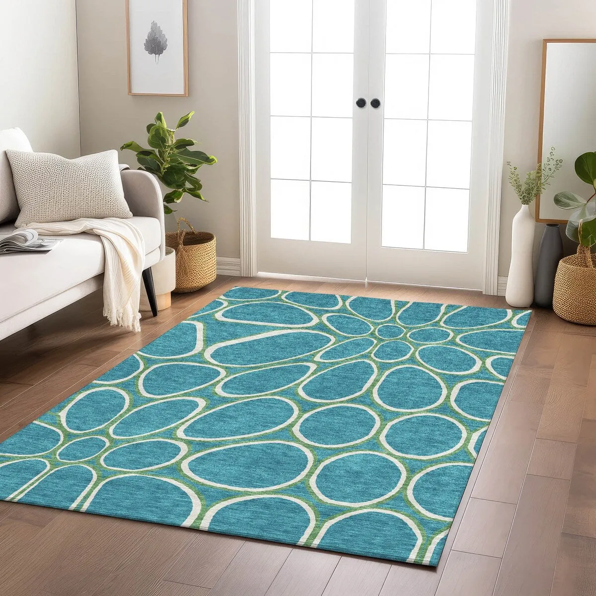 Machine Washable Indoor/ Outdoor Modern Bubbles Chantille Rug