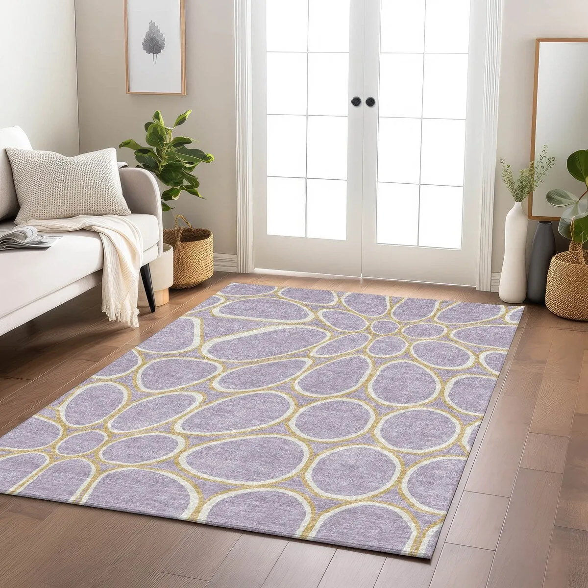 Machine Washable Indoor/ Outdoor Modern Bubbles Chantille Rug