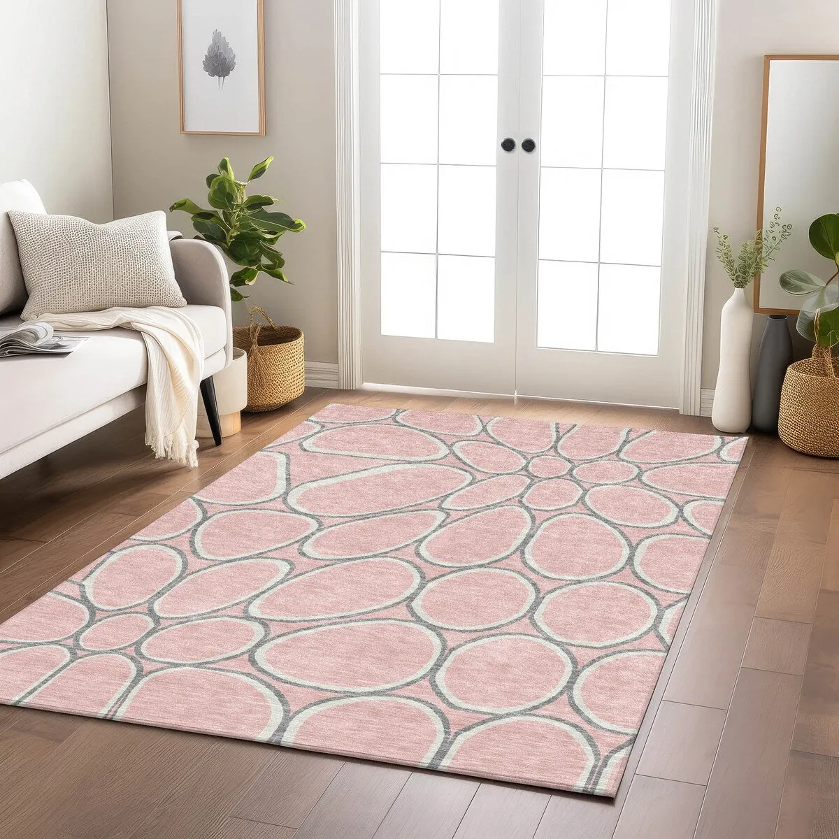 Machine Washable Indoor/ Outdoor Modern Bubbles Chantille Rug