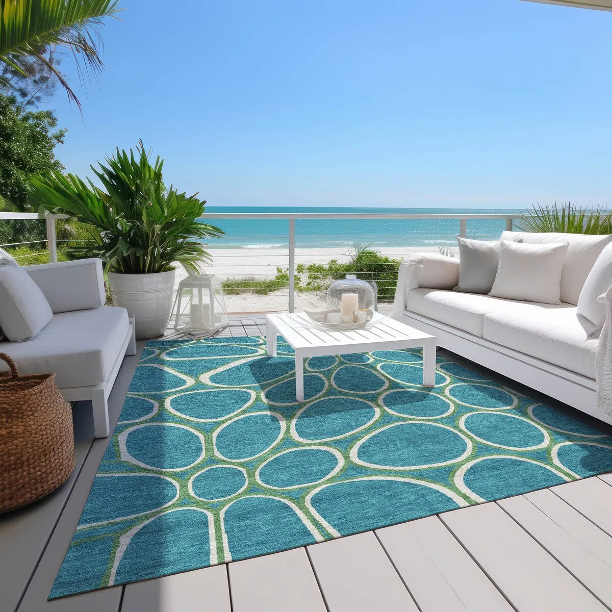 Machine Washable Indoor/ Outdoor Modern Bubbles Chantille Rug