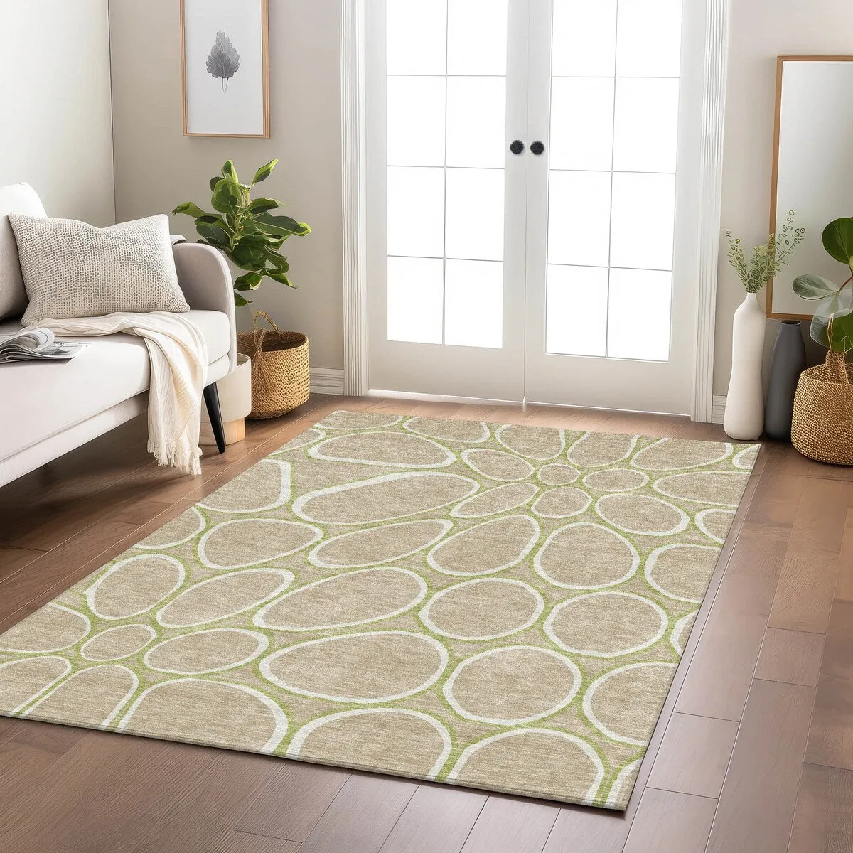 Machine Washable Indoor/ Outdoor Modern Bubbles Chantille Rug
