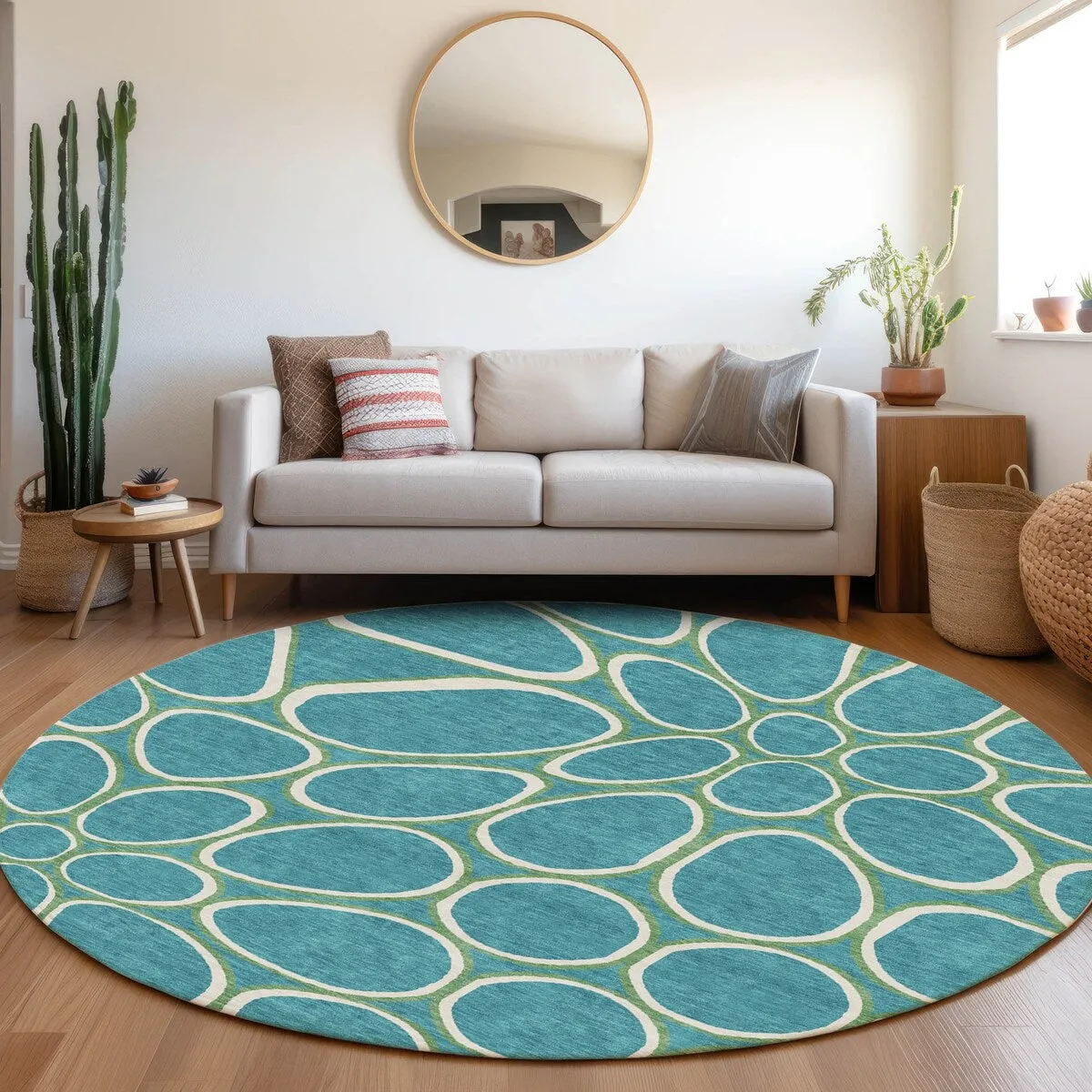 Machine Washable Indoor/ Outdoor Modern Bubbles Chantille Rug