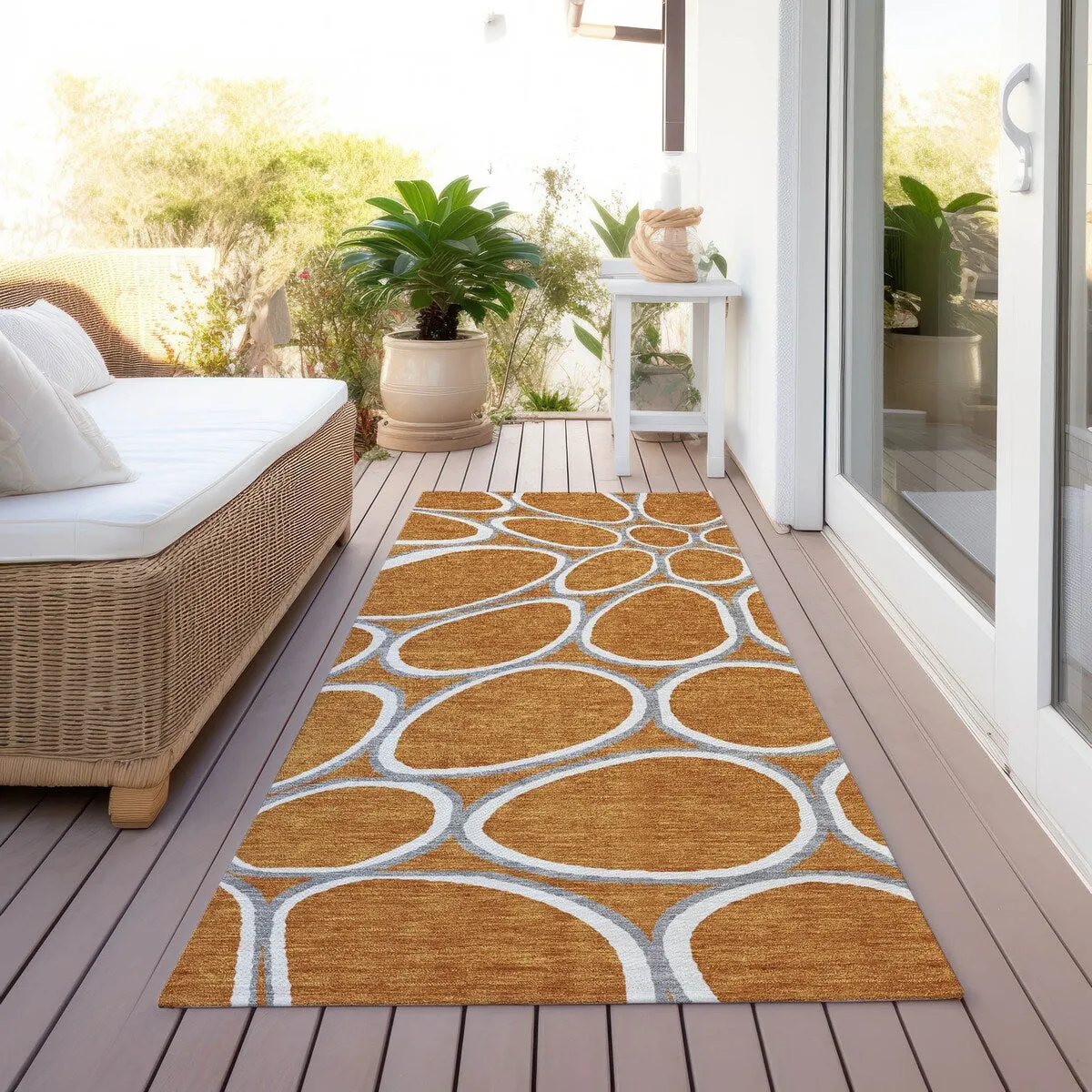 Machine Washable Indoor/ Outdoor Modern Bubbles Chantille Rug
