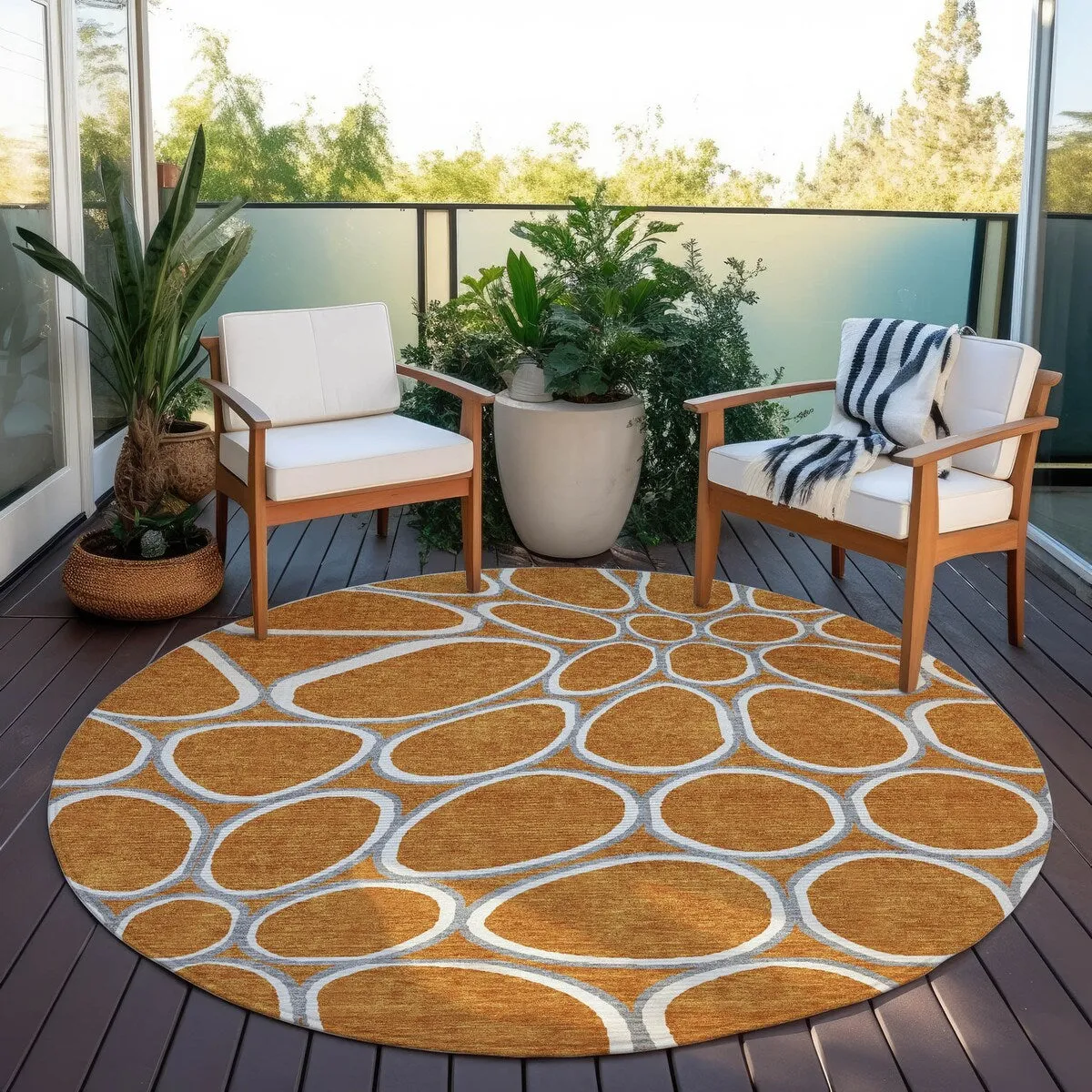 Machine Washable Indoor/ Outdoor Modern Bubbles Chantille Rug