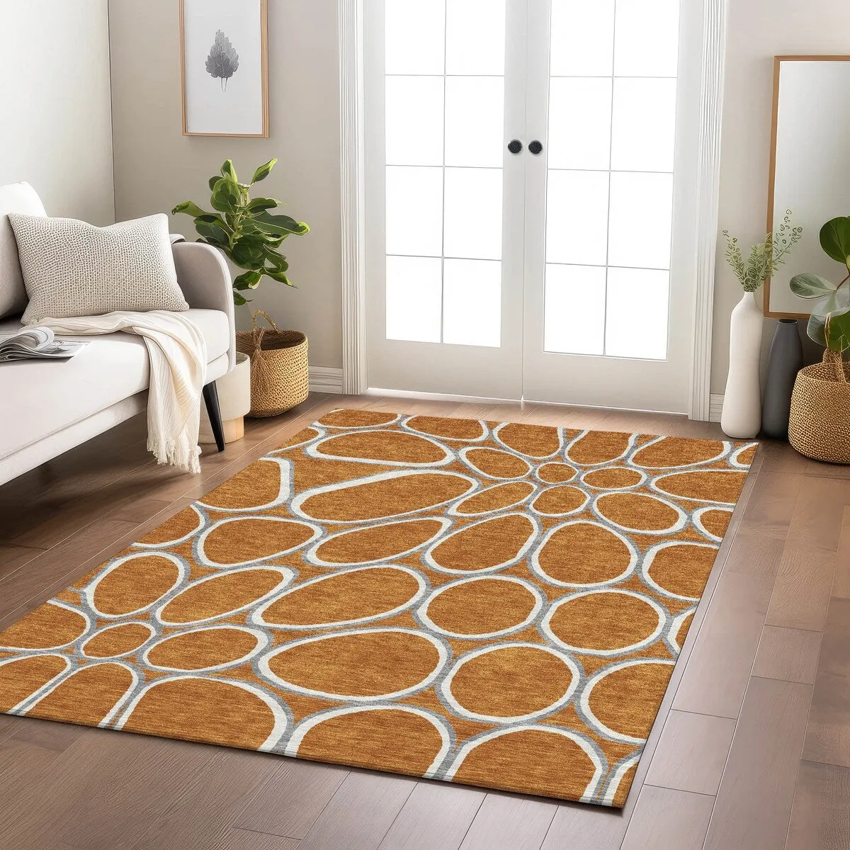 Machine Washable Indoor/ Outdoor Modern Bubbles Chantille Rug