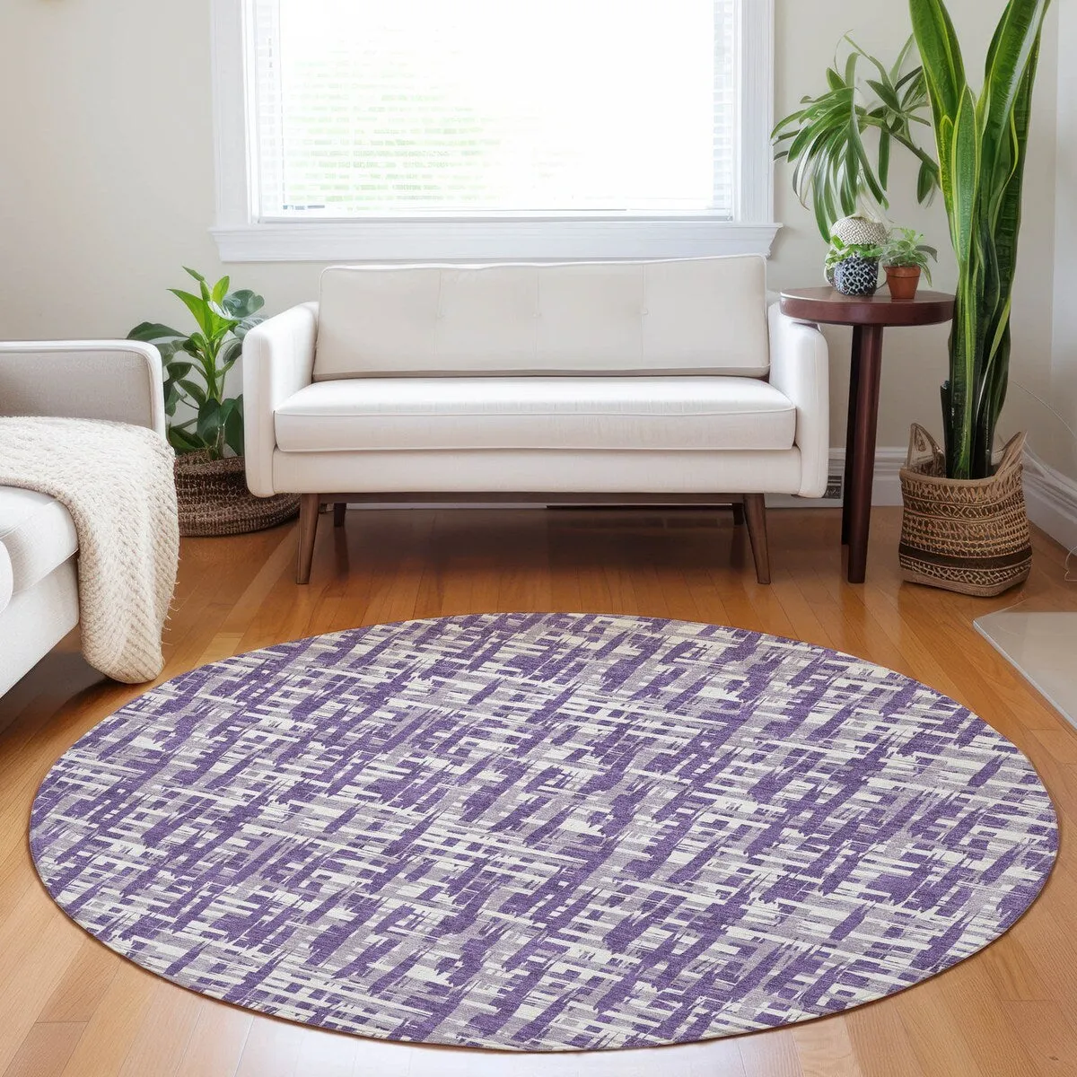 Machine Washable Indoor/ Outdoor Modern Crosshatch Chantille Rug