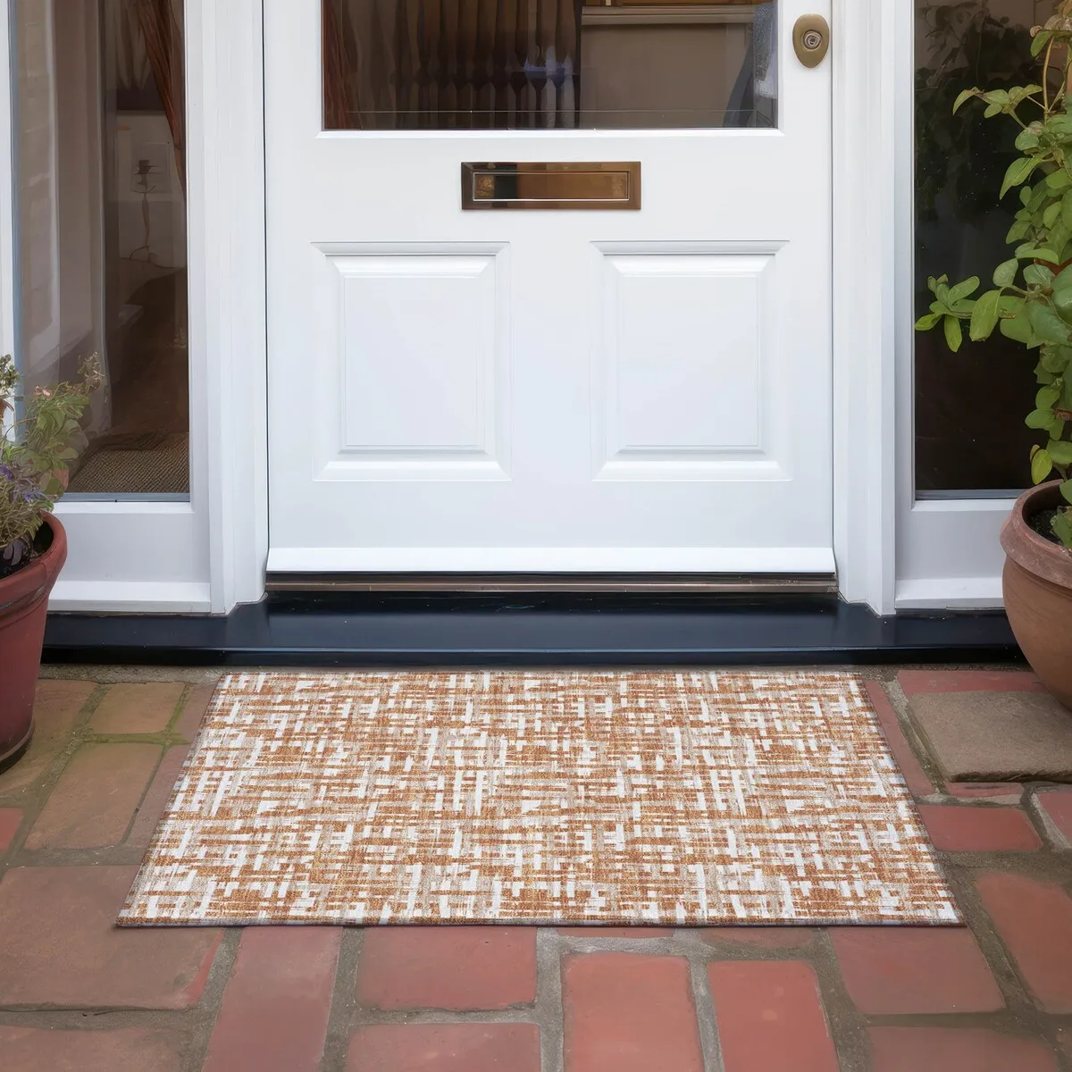 Machine Washable Indoor/ Outdoor Modern Crosshatch Chantille Rug