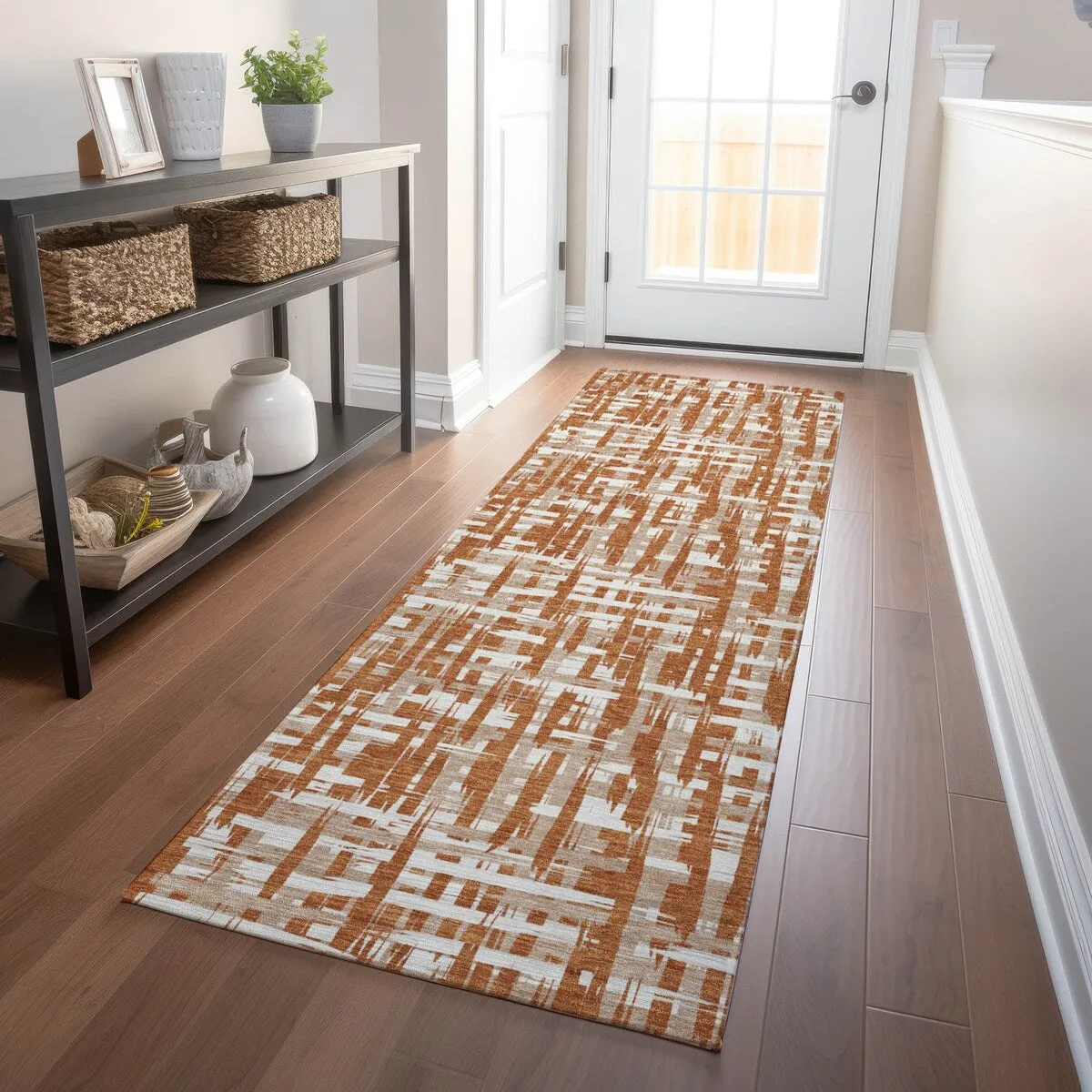 Machine Washable Indoor/ Outdoor Modern Crosshatch Chantille Rug