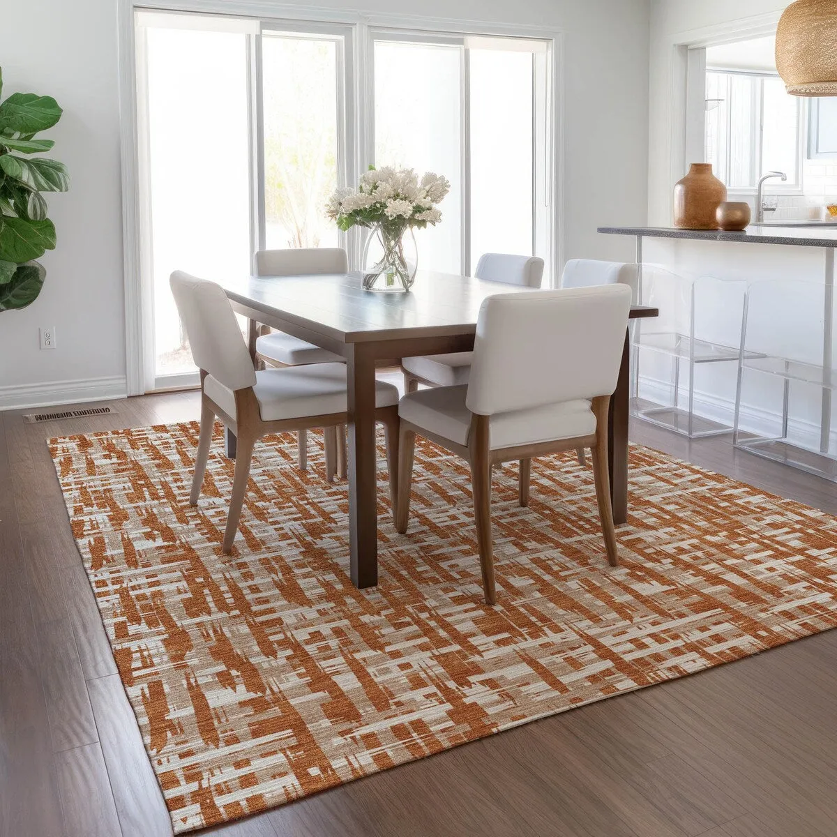 Machine Washable Indoor/ Outdoor Modern Crosshatch Chantille Rug