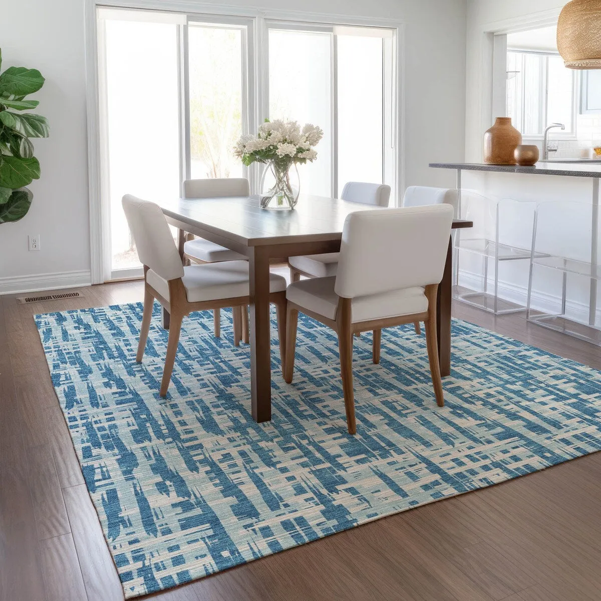 Machine Washable Indoor/ Outdoor Modern Crosshatch Chantille Rug