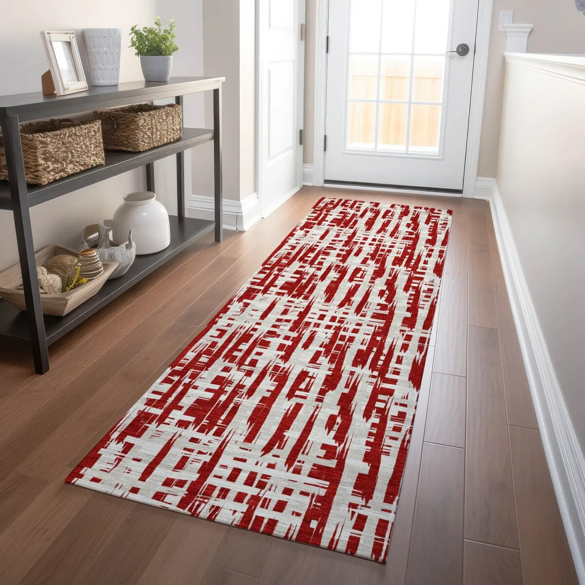 Machine Washable Indoor/ Outdoor Modern Crosshatch Chantille Rug