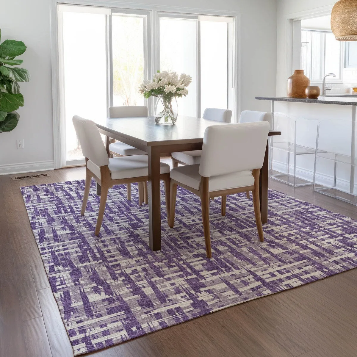 Machine Washable Indoor/ Outdoor Modern Crosshatch Chantille Rug