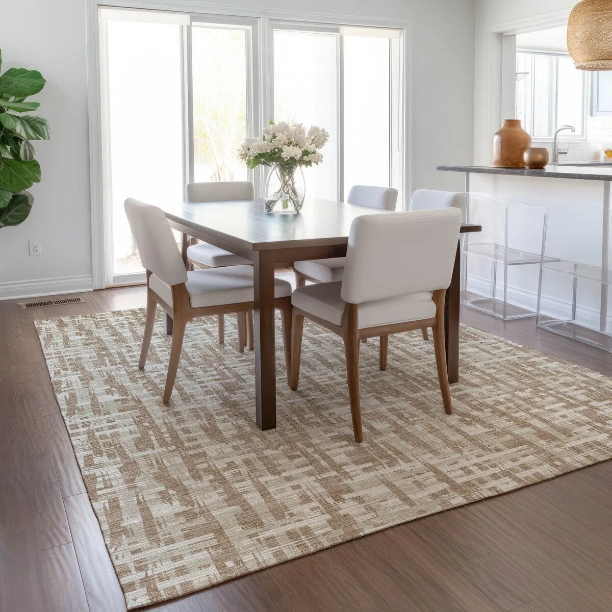 Machine Washable Indoor/ Outdoor Modern Crosshatch Chantille Rug
