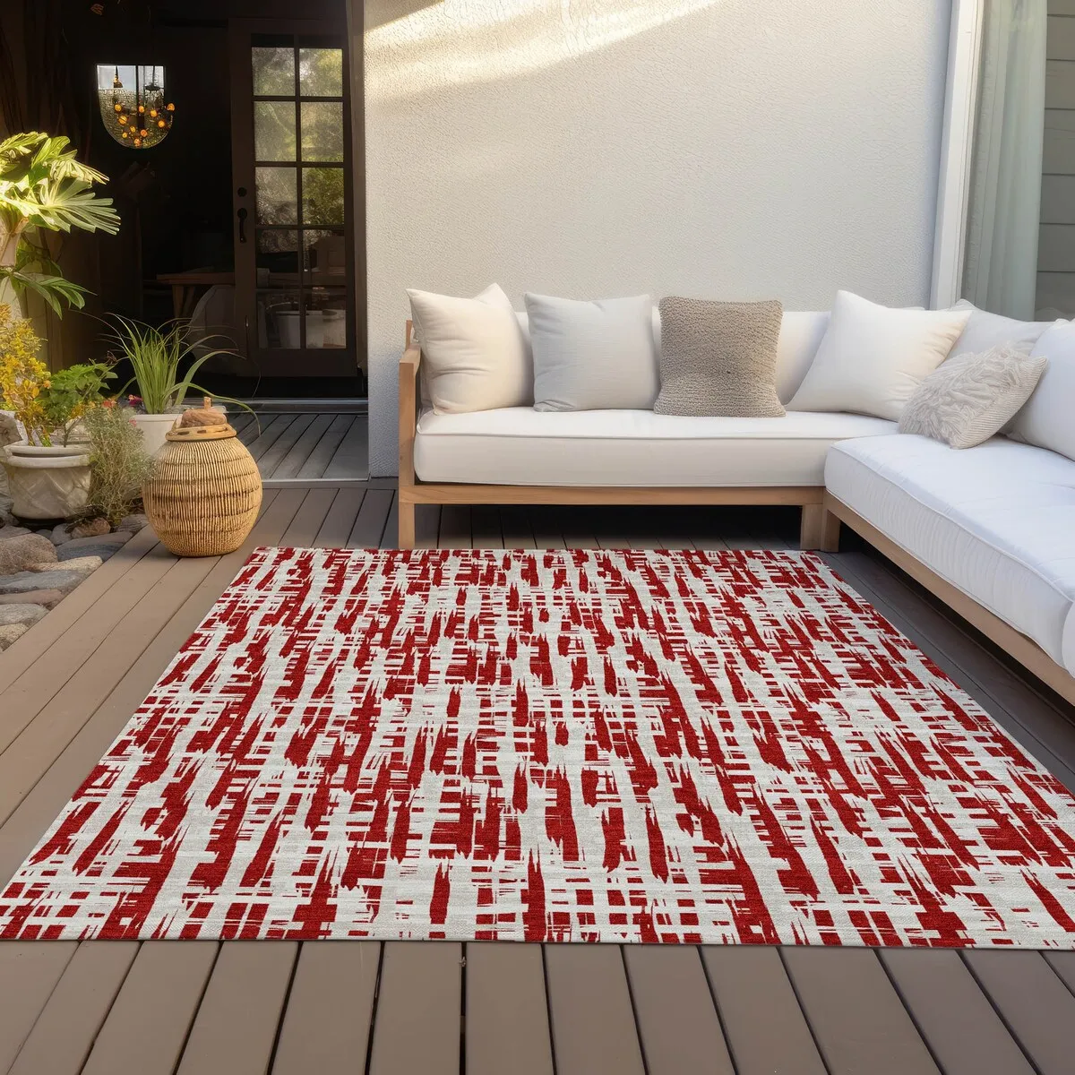 Machine Washable Indoor/ Outdoor Modern Crosshatch Chantille Rug