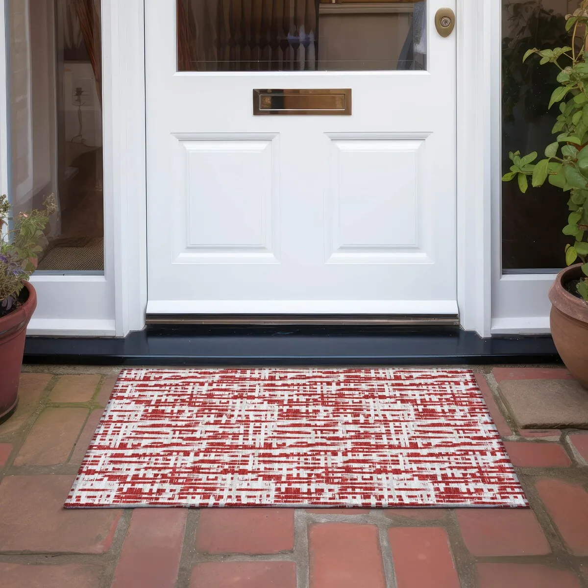 Machine Washable Indoor/ Outdoor Modern Crosshatch Chantille Rug