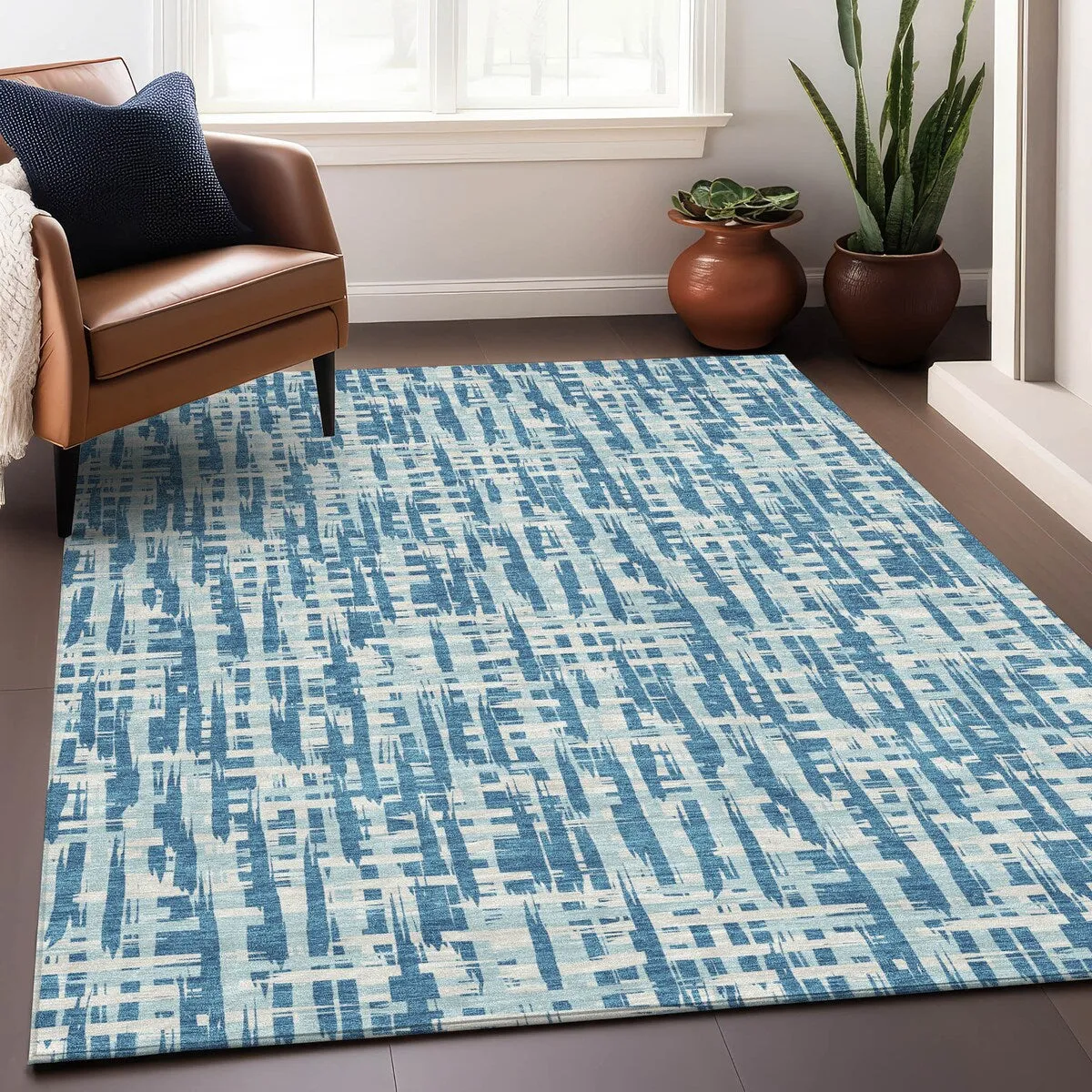 Machine Washable Indoor/ Outdoor Modern Crosshatch Chantille Rug