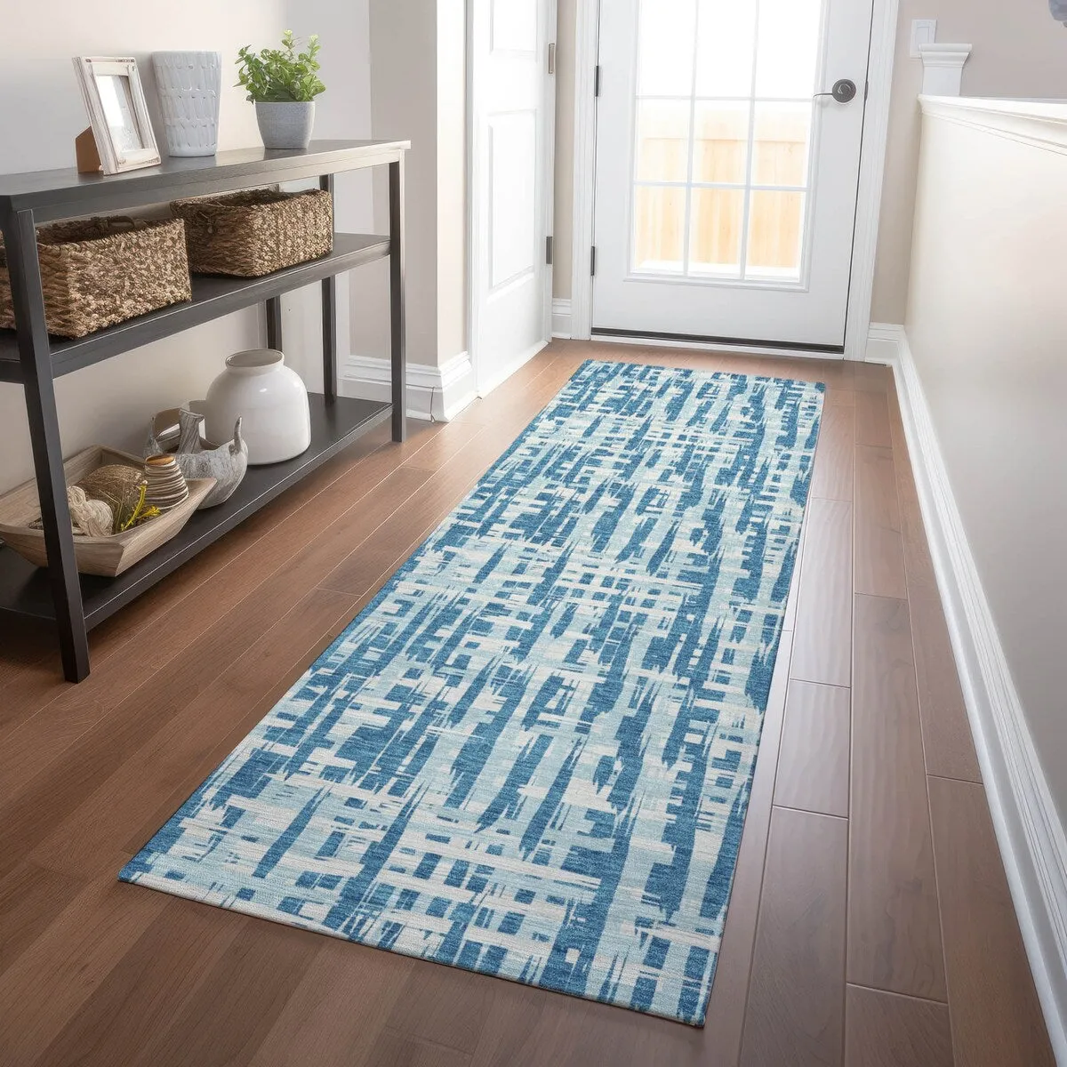 Machine Washable Indoor/ Outdoor Modern Crosshatch Chantille Rug