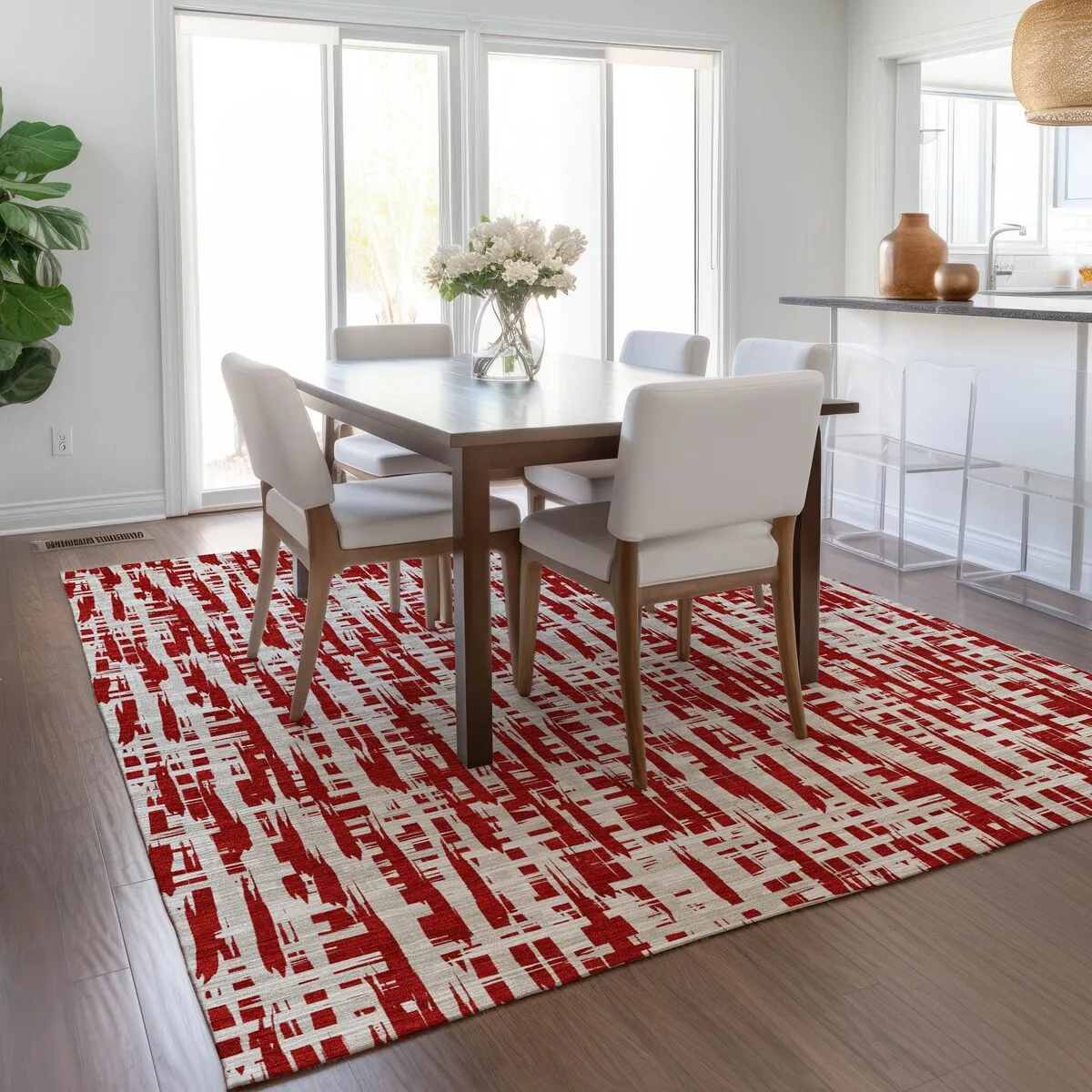 Machine Washable Indoor/ Outdoor Modern Crosshatch Chantille Rug