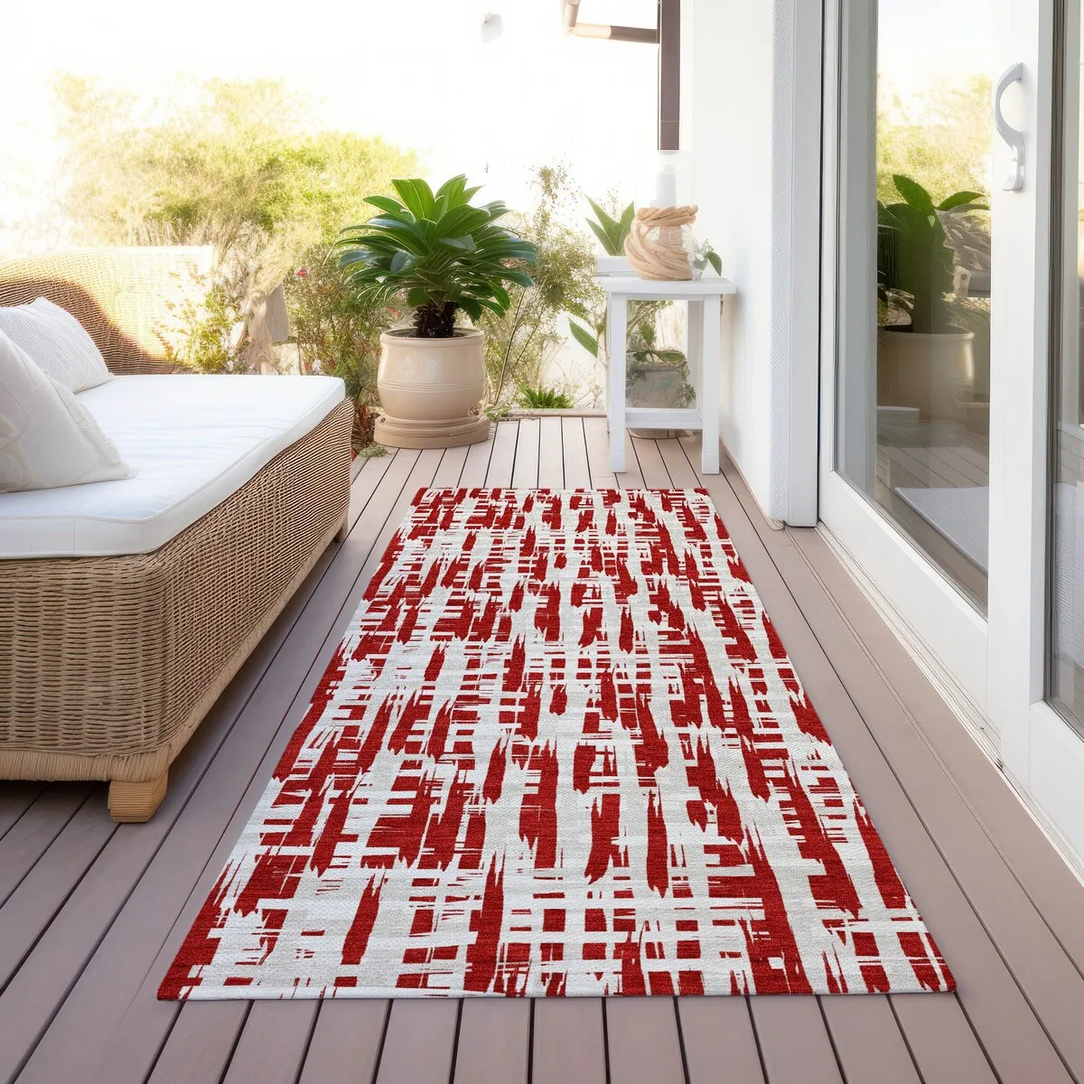 Machine Washable Indoor/ Outdoor Modern Crosshatch Chantille Rug