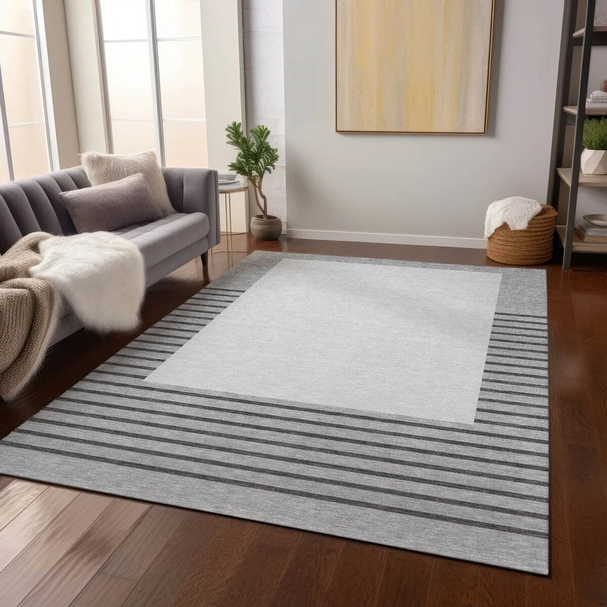 Machine Washable Indoor/ Outdoor Modern Deco Chantille Rug