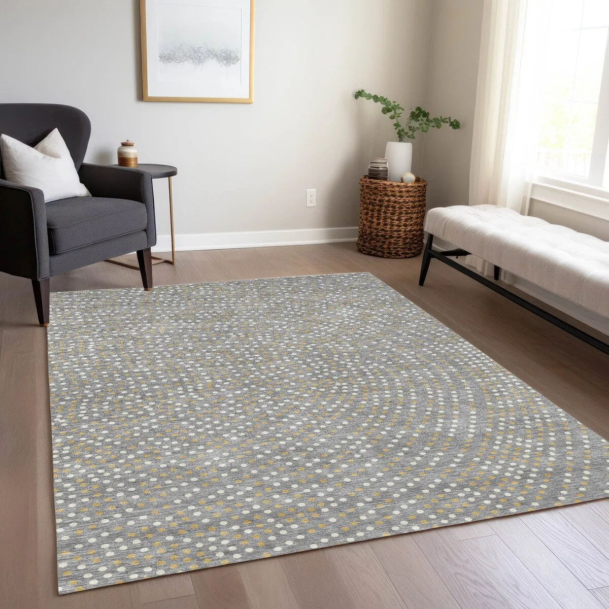 Machine Washable Indoor/ Outdoor Modern Dotty Chantille Rug