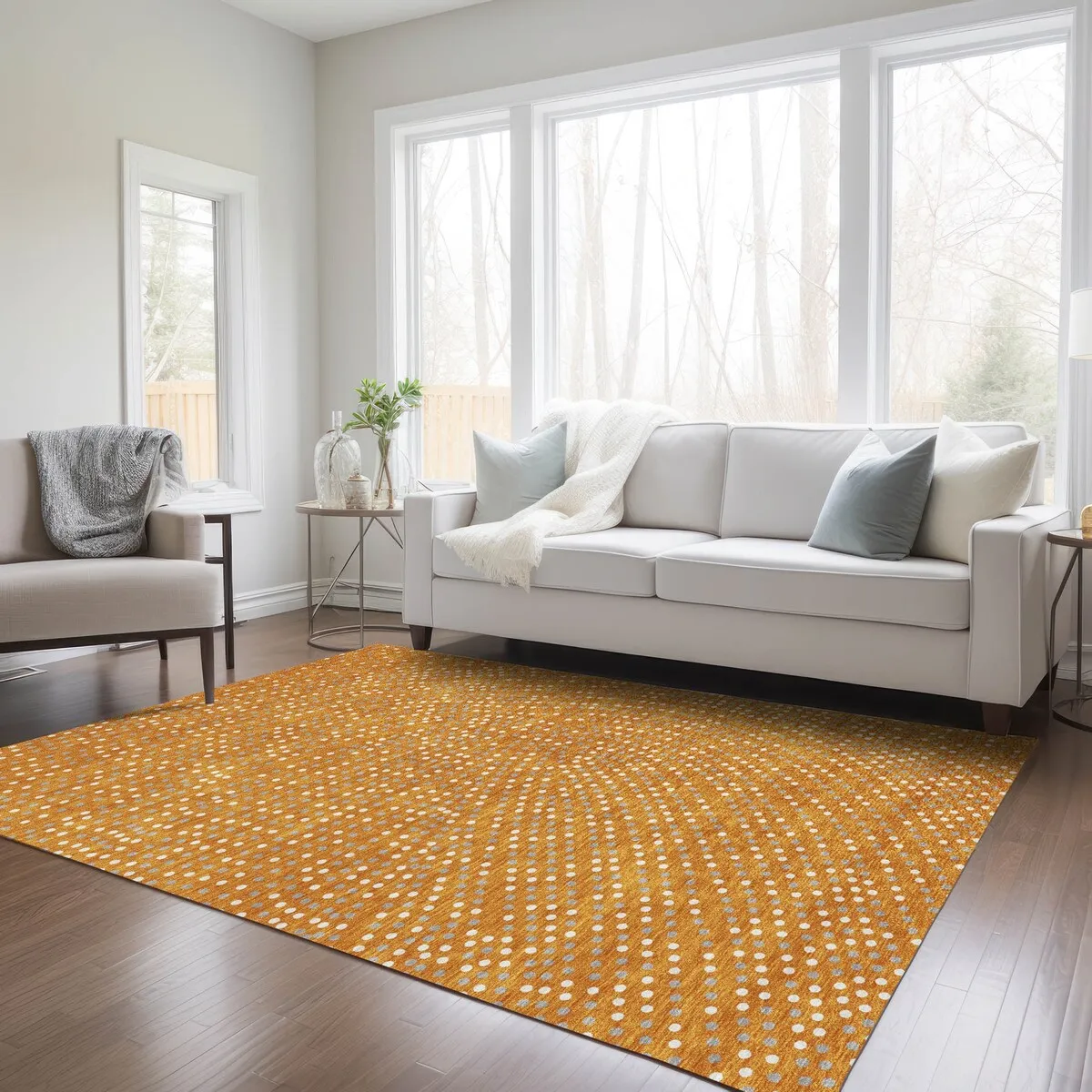 Machine Washable Indoor/ Outdoor Modern Dotty Chantille Rug