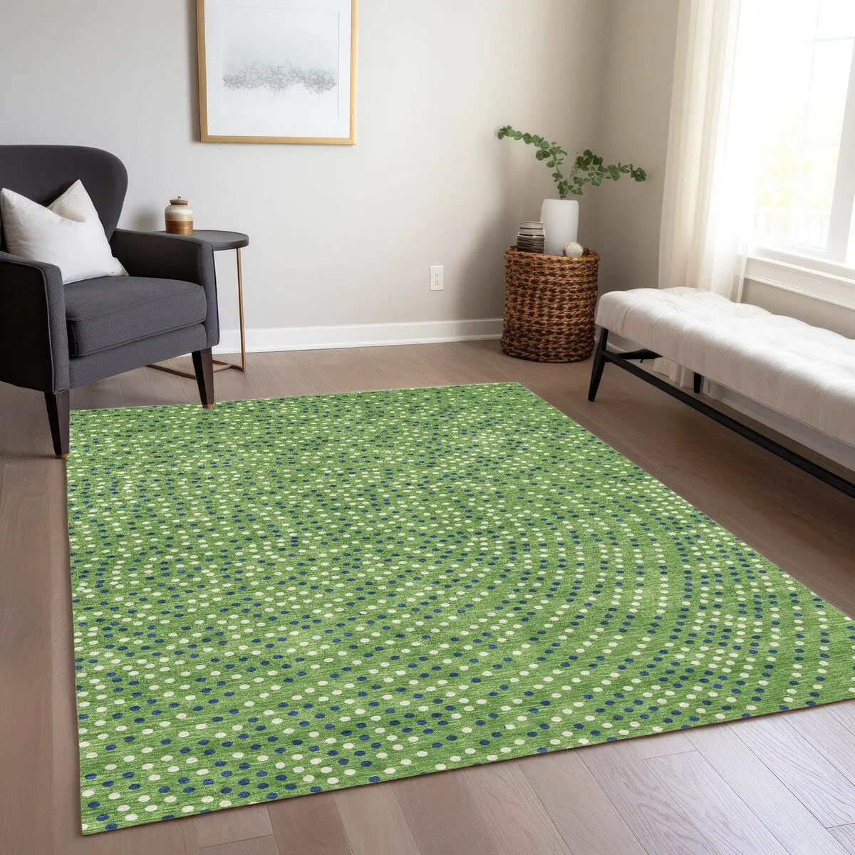 Machine Washable Indoor/ Outdoor Modern Dotty Chantille Rug