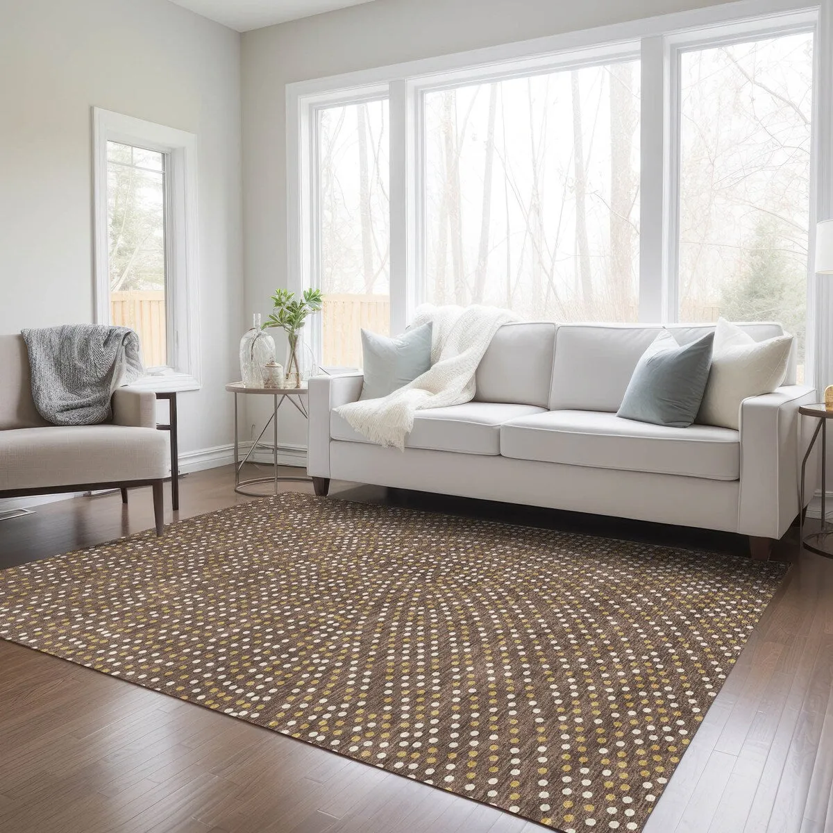 Machine Washable Indoor/ Outdoor Modern Dotty Chantille Rug