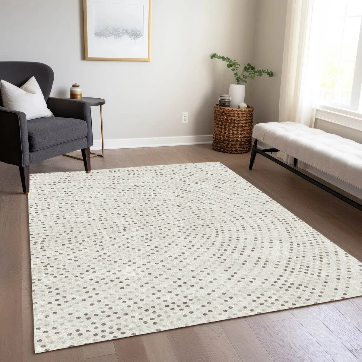 Machine Washable Indoor/ Outdoor Modern Dotty Chantille Rug
