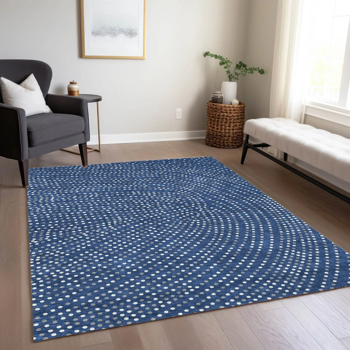 Machine Washable Indoor/ Outdoor Modern Dotty Chantille Rug