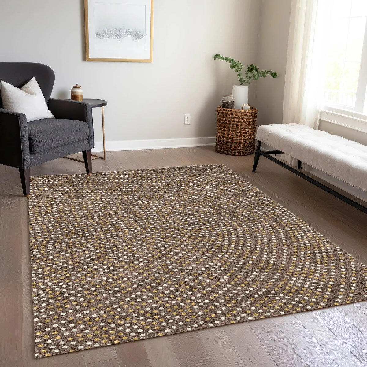 Machine Washable Indoor/ Outdoor Modern Dotty Chantille Rug