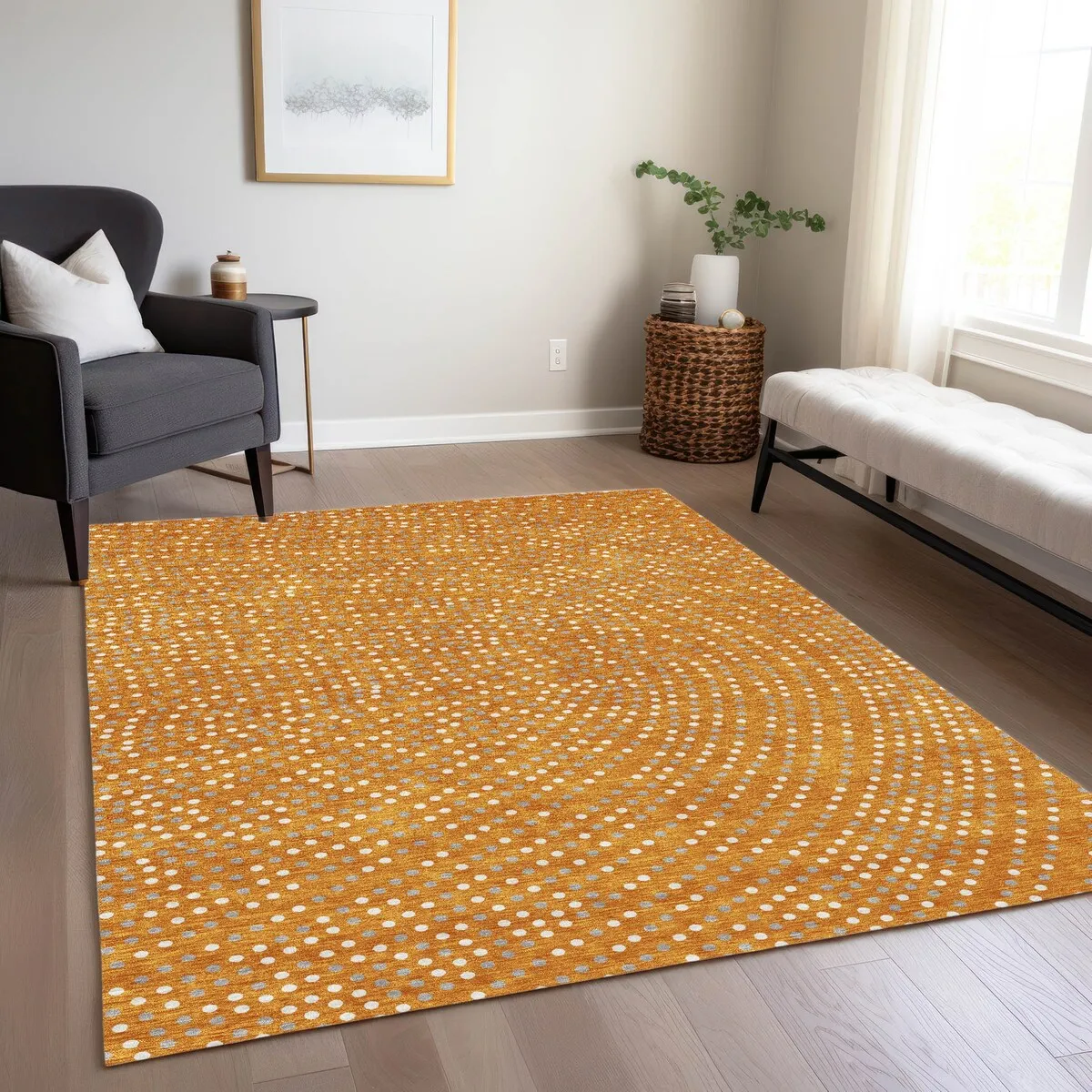 Machine Washable Indoor/ Outdoor Modern Dotty Chantille Rug