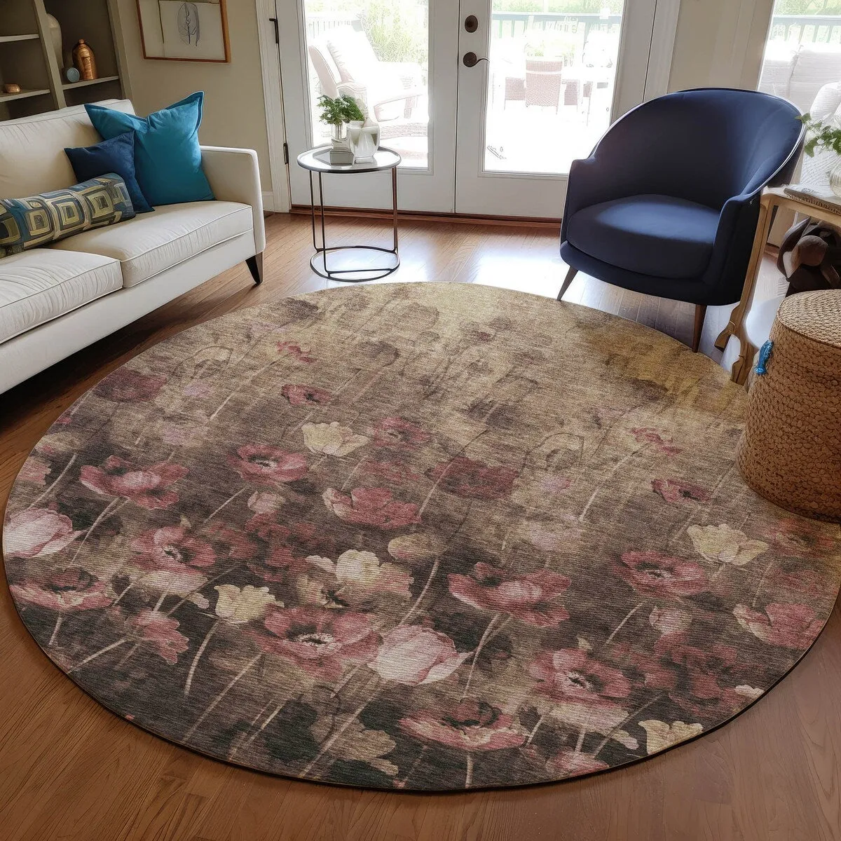 Machine Washable Indoor/ Outdoor Modern Floral Chantille Rug