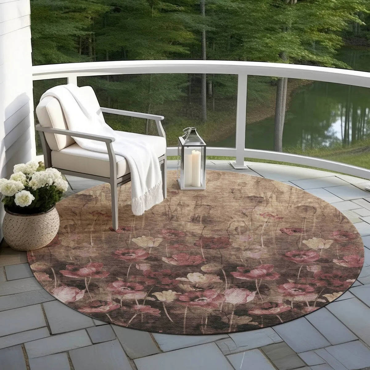 Machine Washable Indoor/ Outdoor Modern Floral Chantille Rug