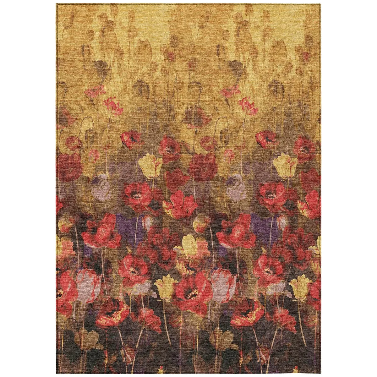 Machine Washable Indoor/ Outdoor Modern Floral Chantille Rug