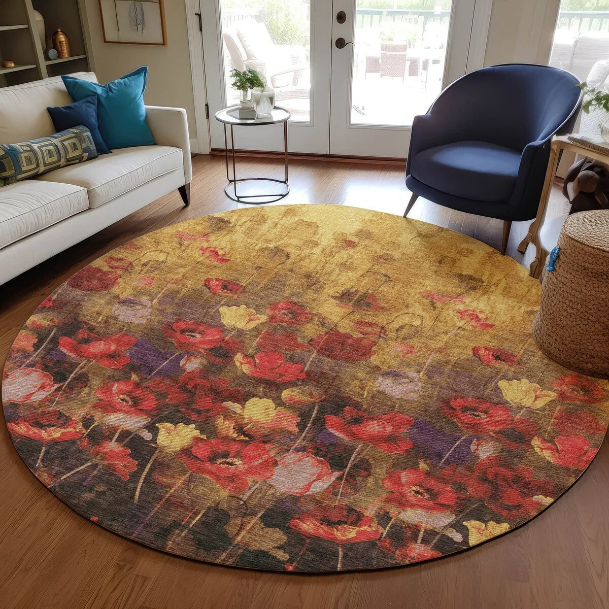 Machine Washable Indoor/ Outdoor Modern Floral Chantille Rug