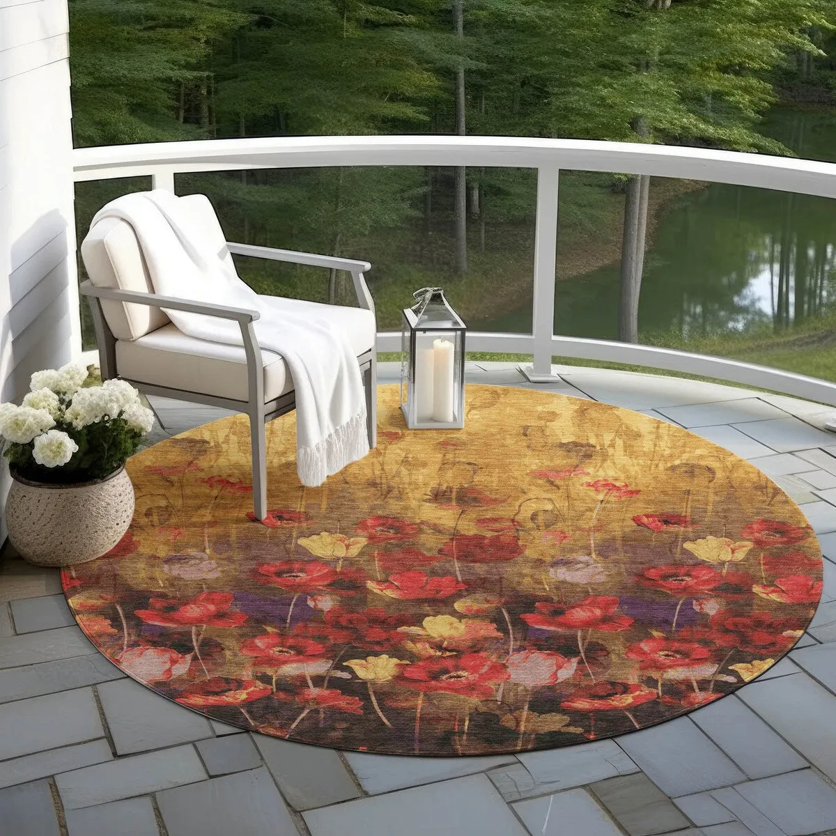Machine Washable Indoor/ Outdoor Modern Floral Chantille Rug