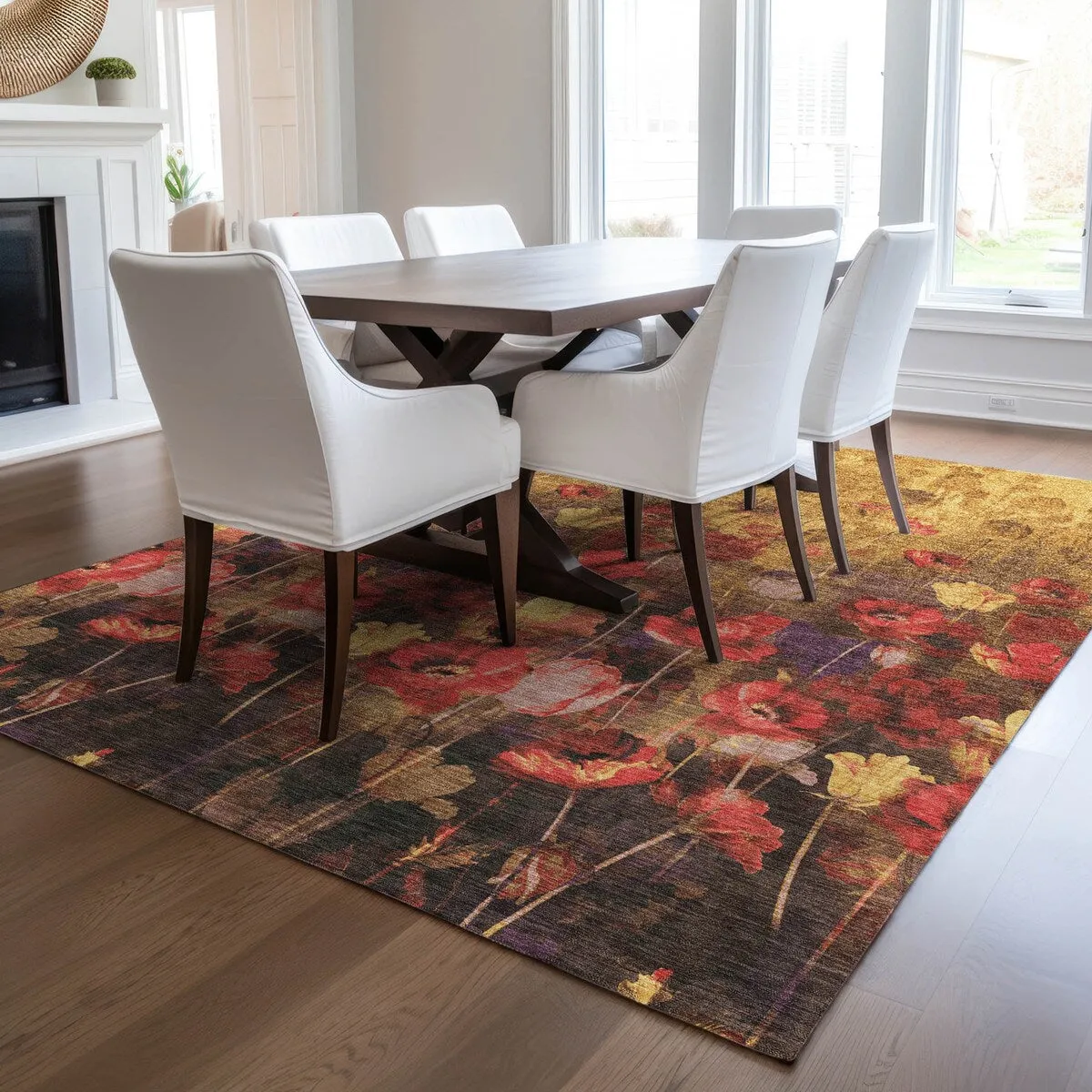 Machine Washable Indoor/ Outdoor Modern Floral Chantille Rug
