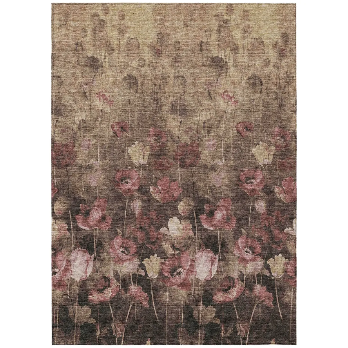 Machine Washable Indoor/ Outdoor Modern Floral Chantille Rug