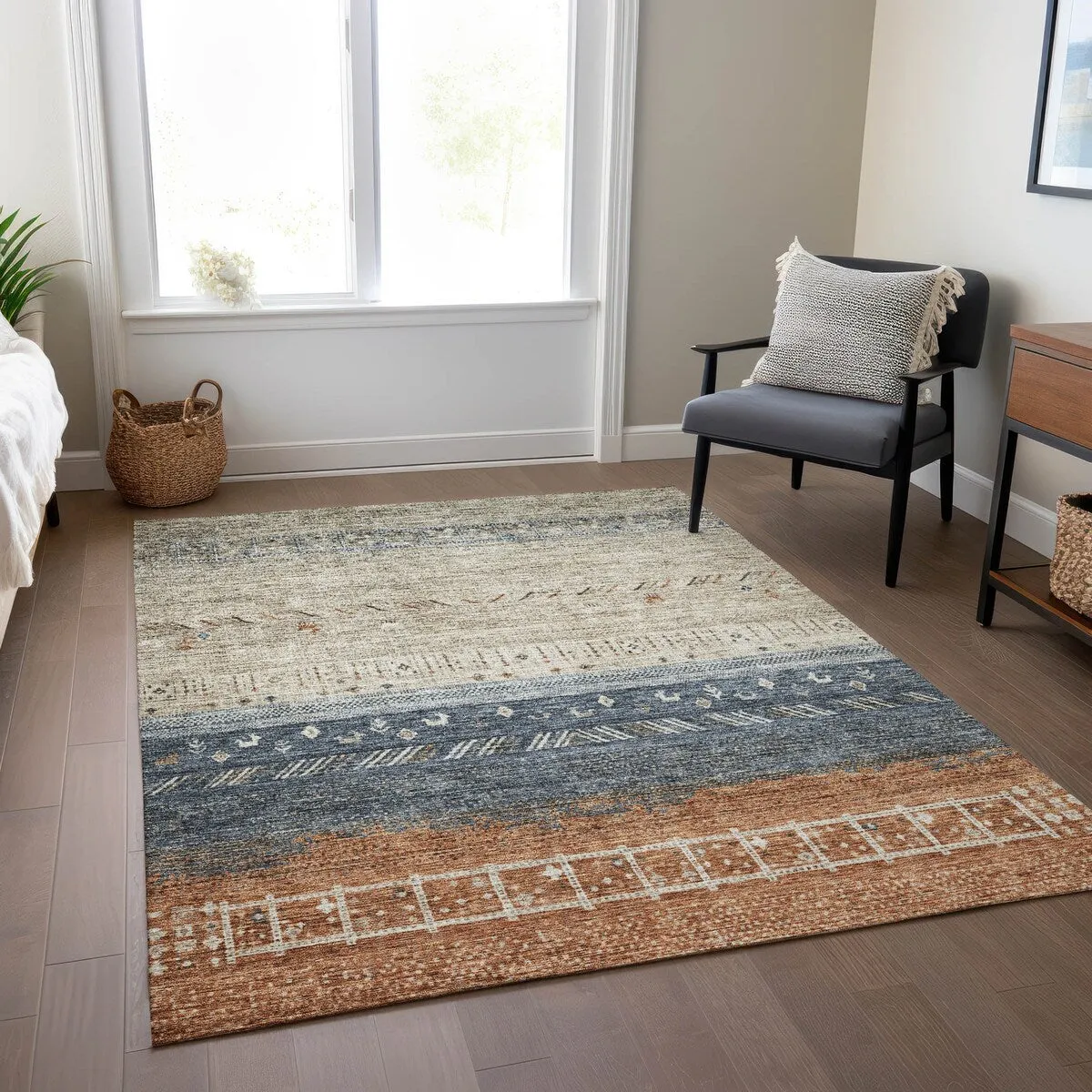 Machine Washable Indoor/ Outdoor Modern Global Chantille Rug