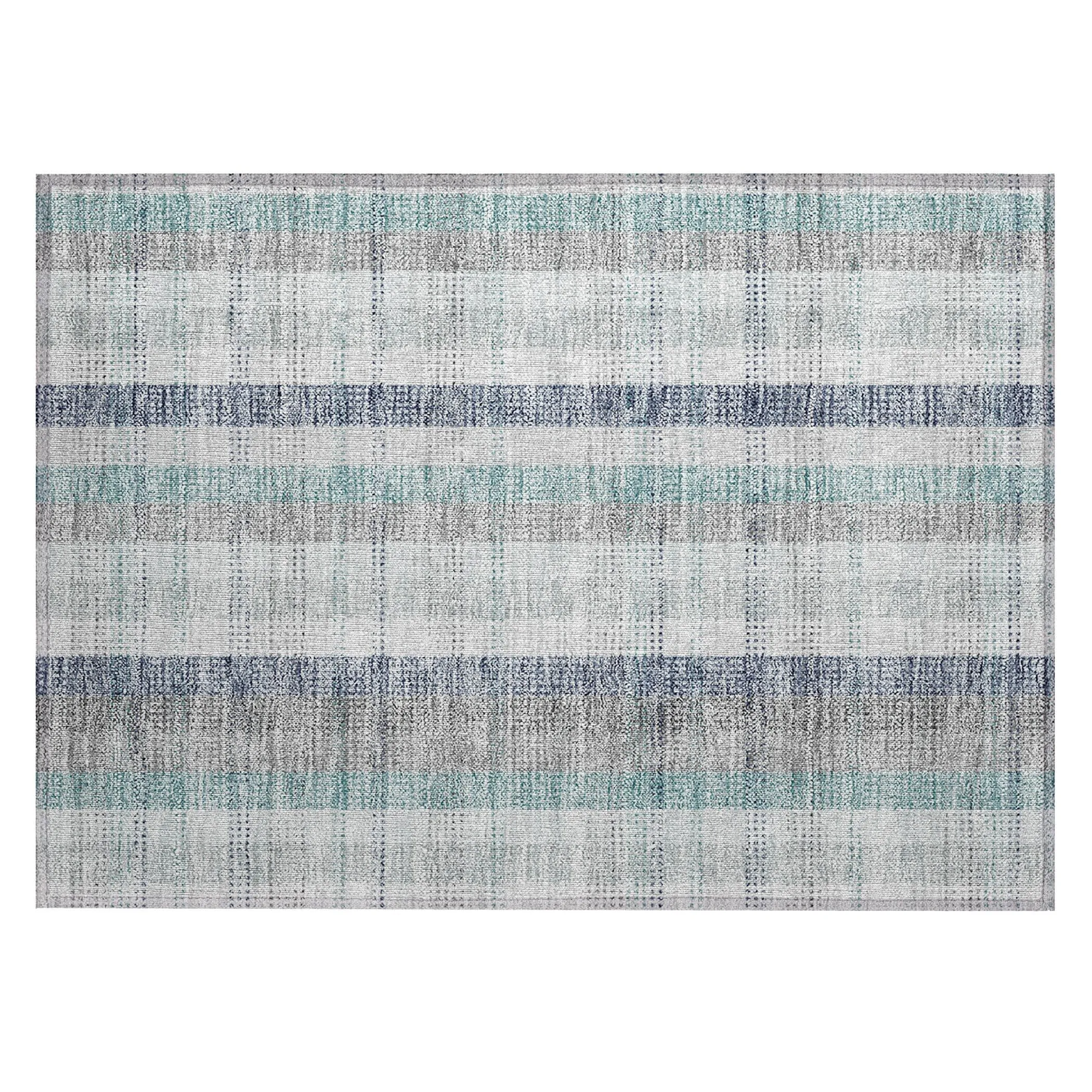 Machine Washable Indoor/ Outdoor Modern Plaid Chantille Rug