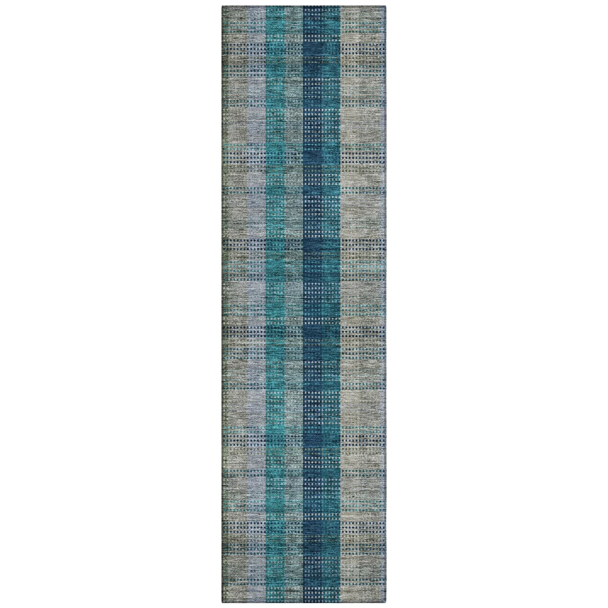 Machine Washable Indoor/ Outdoor Modern Plaid Chantille Rug