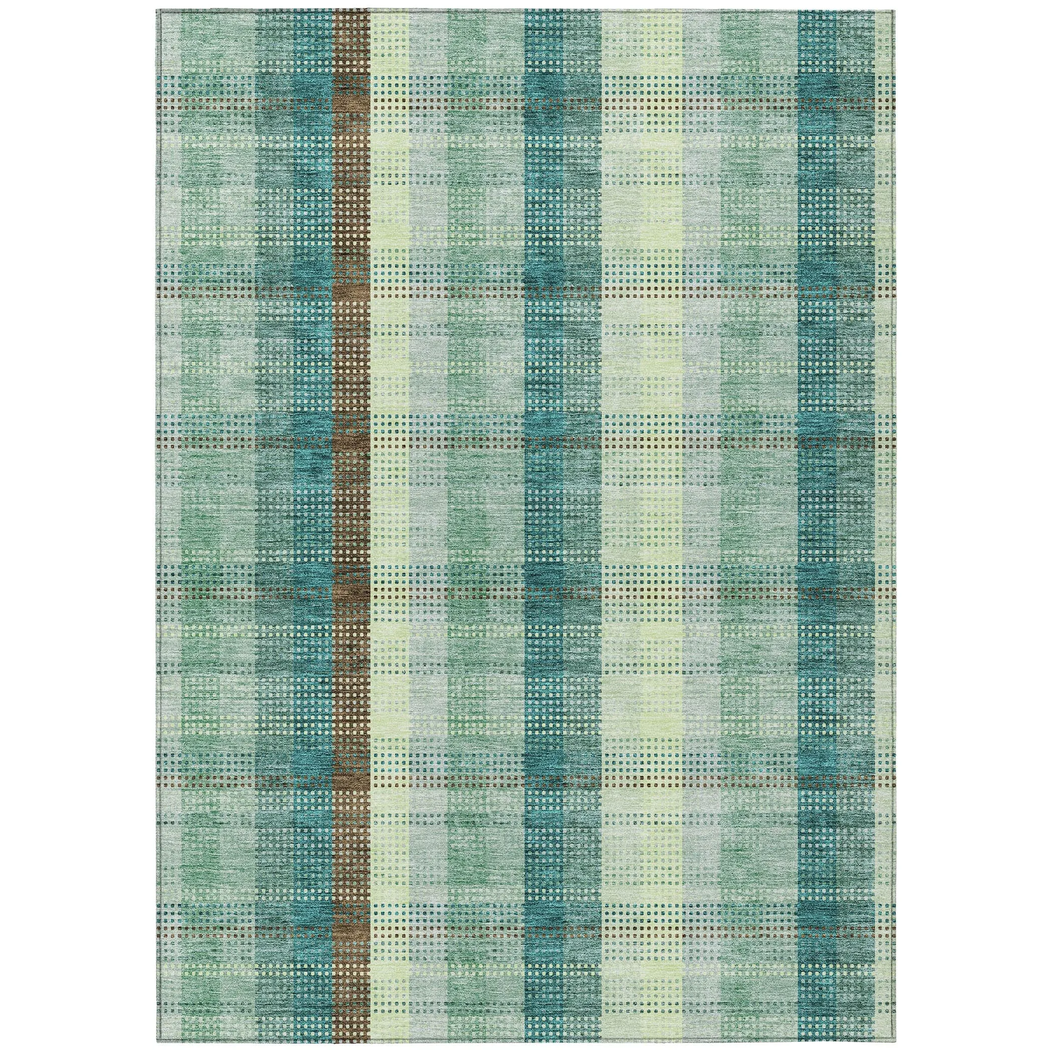 Machine Washable Indoor/ Outdoor Modern Plaid Chantille Rug
