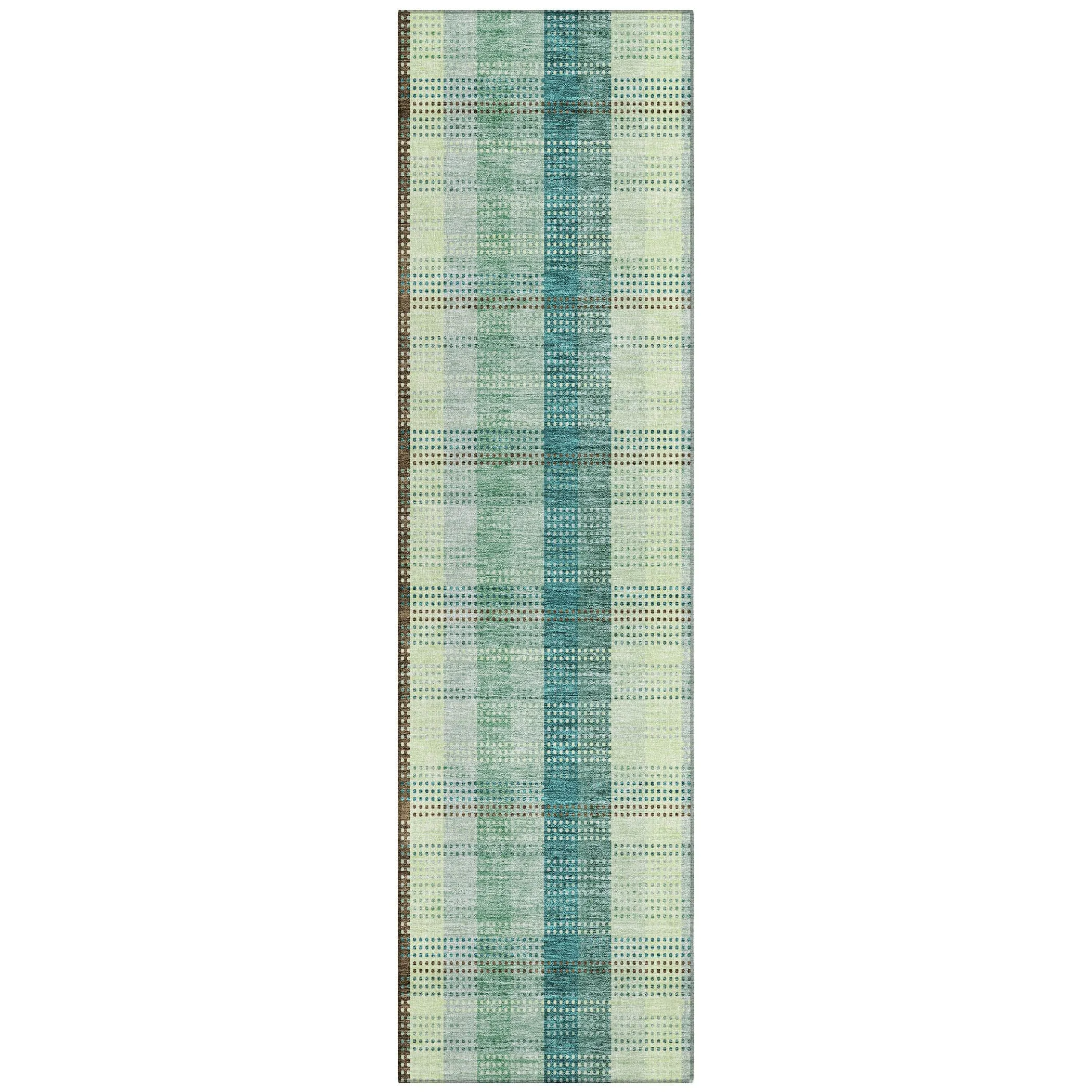Machine Washable Indoor/ Outdoor Modern Plaid Chantille Rug