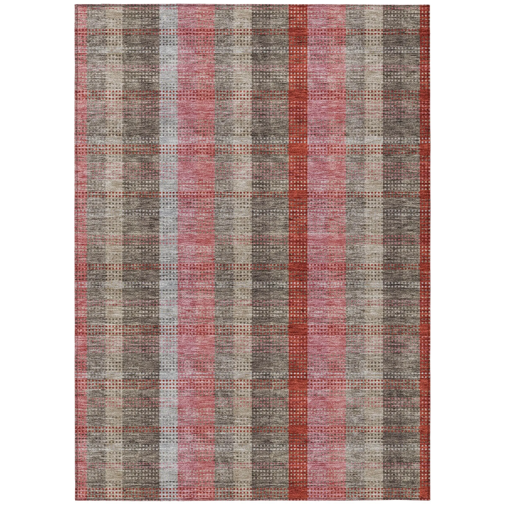 Machine Washable Indoor/ Outdoor Modern Plaid Chantille Rug